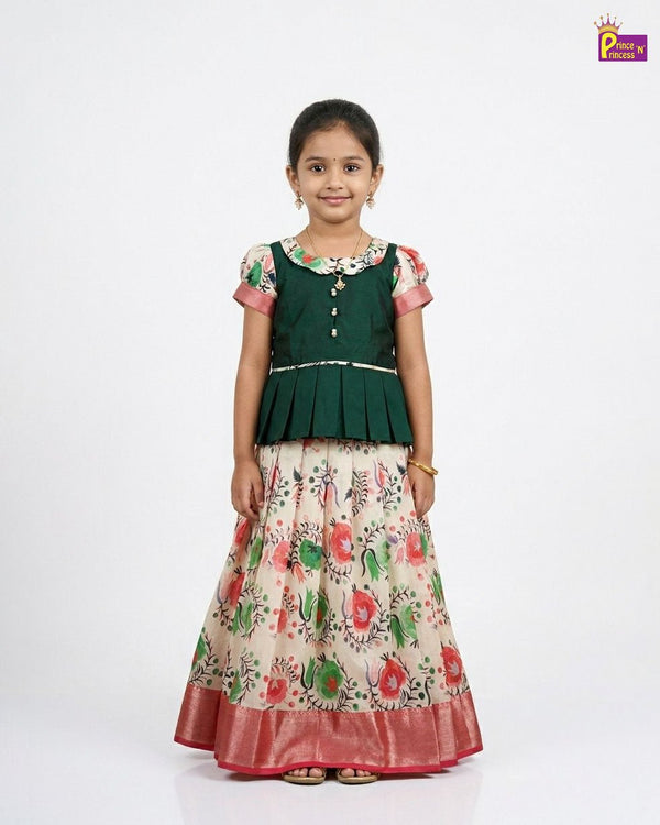 Girls Traditional Pattu Pavadai Green & Red │ PPP1376 - Prince N Princess