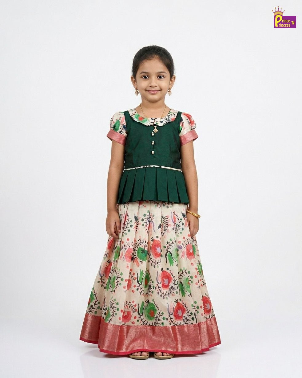 Girls Traditional Pattu Pavadai Green & Red │ PPP1376 - Prince N Princess