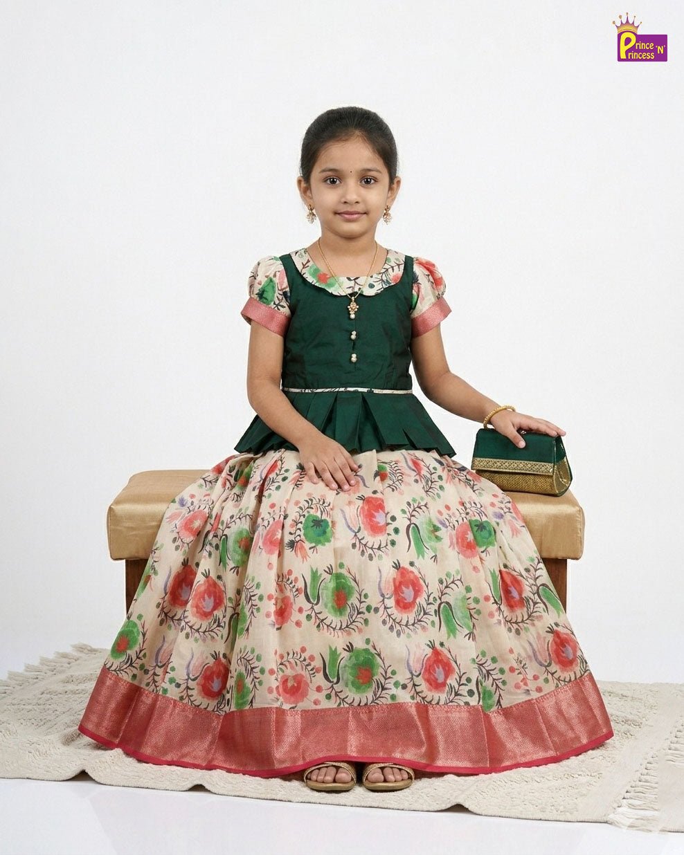 Girls Traditional Pattu Pavadai Green & Red │ PPP1376 - Prince N Princess