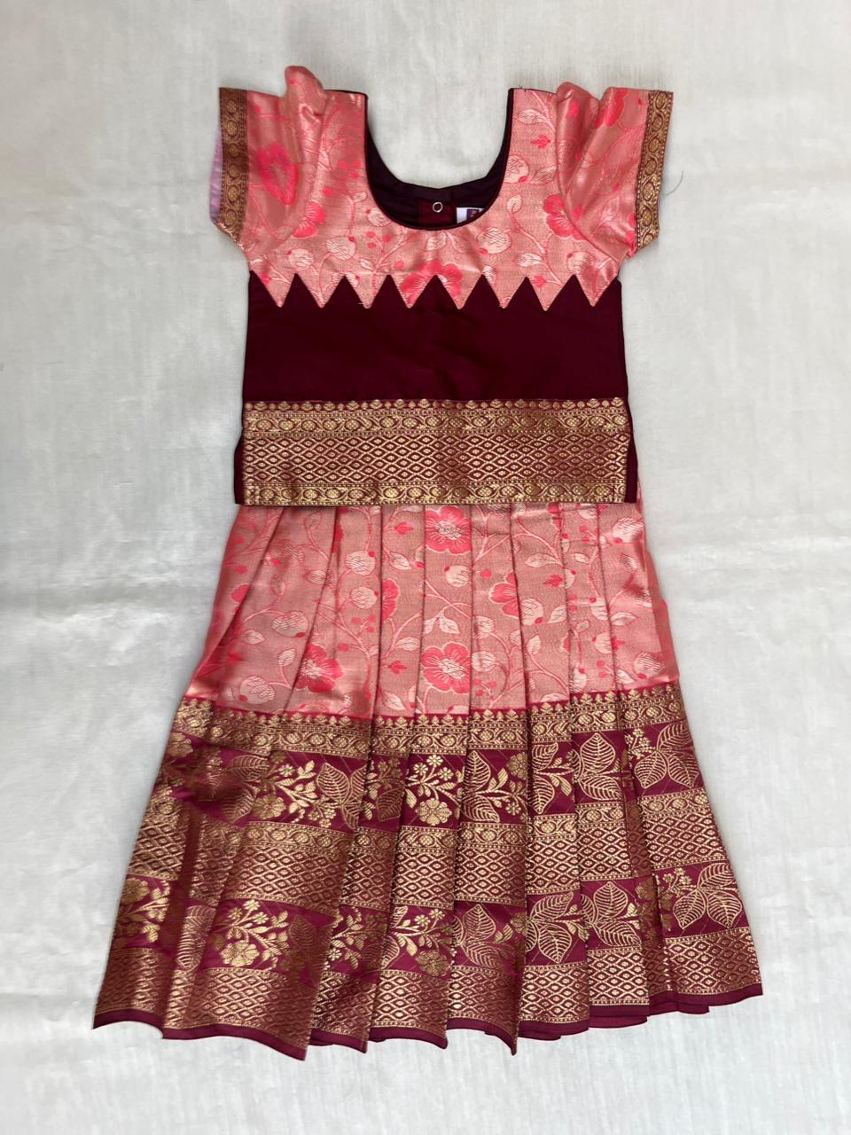 Girls Traditional Pattupavadai in Maroon with Red | PPP1988 - Prince N Princess