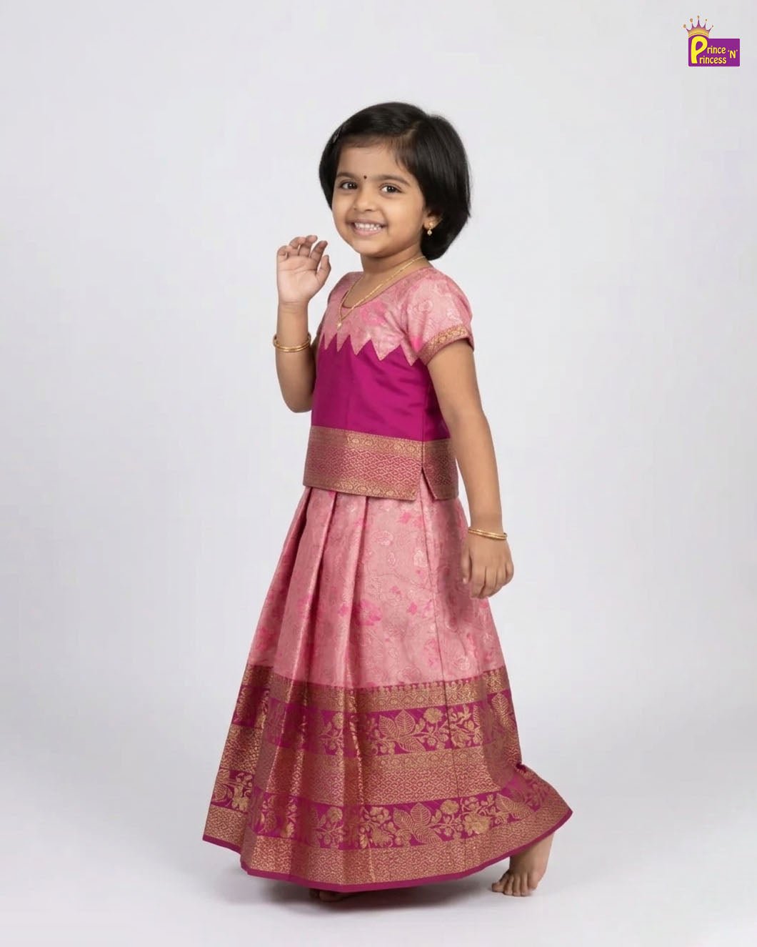 Girls Traditional Pattupavadai in Pink PPP1995 - Prince N Princess