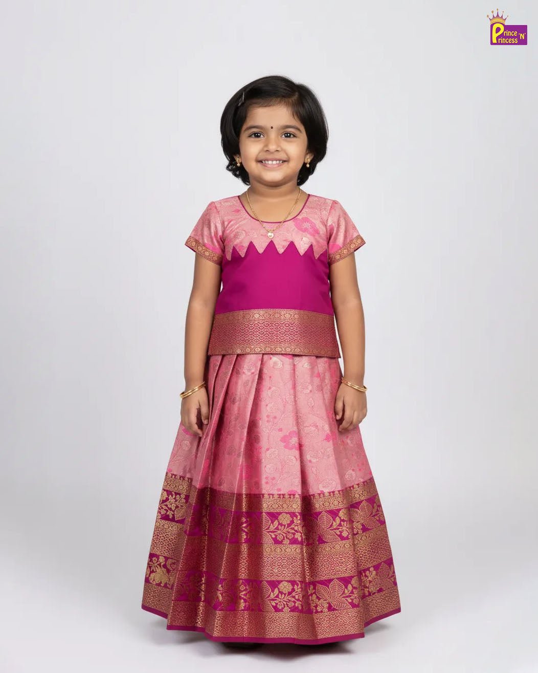 Girls Traditional Pattupavadai in Pink PPP1995 - Prince N Princess