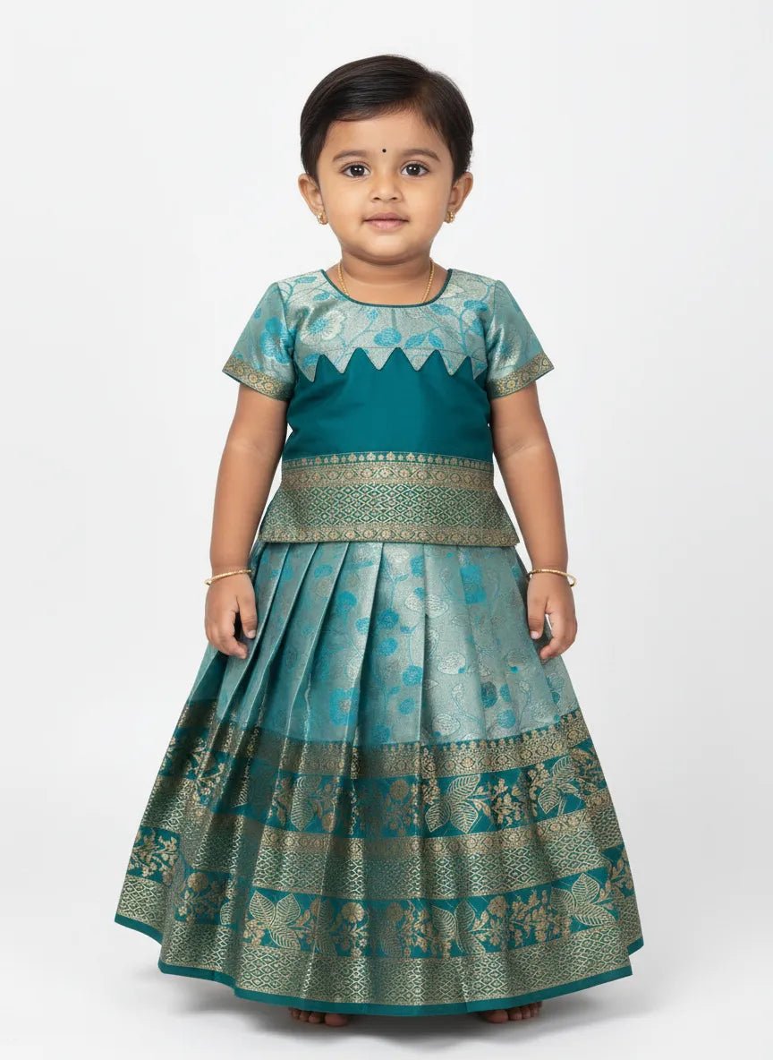 Girls Traditional Pattupavadai in Rama Blue | PPP1994 - Prince N Princess