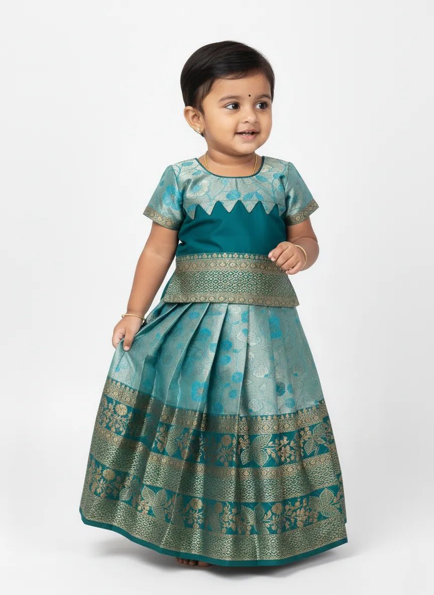 Girls Traditional Pattupavadai in Rama Blue | PPP1994 - Prince N Princess