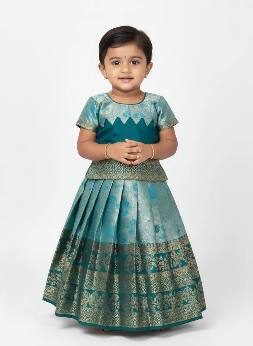 Girls Traditional Pattupavadai in Rama Blue | PPP1994 - Prince N Princess