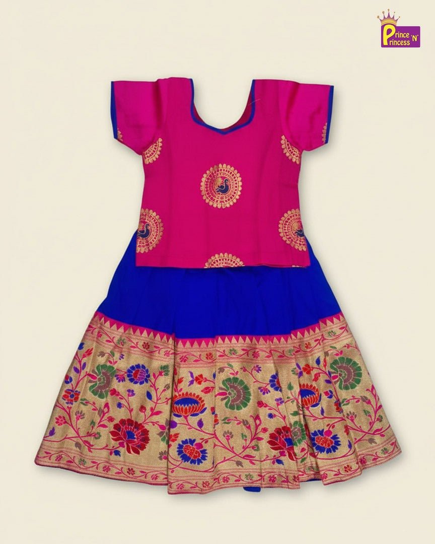 Girls Traditional Pattupavadai Pink With Blue PPP1583 - Prince N Princess