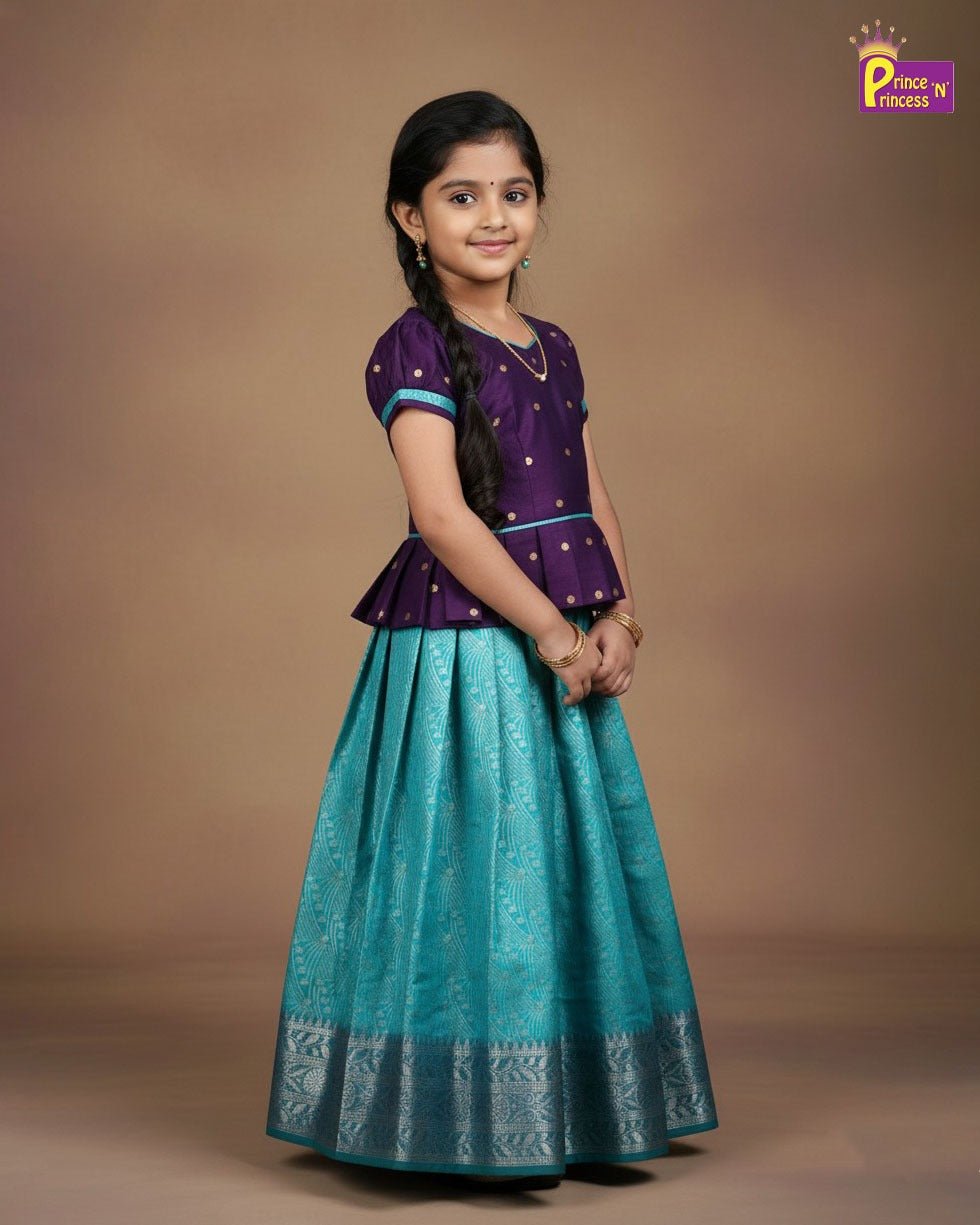 Girls Traditional Pattupavadai Wine with Blue PPP2009 - Prince N Princess