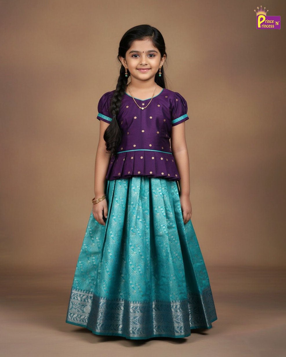 Girls Traditional Pattupavadai Wine with Blue PPP2009 - Prince N Princess