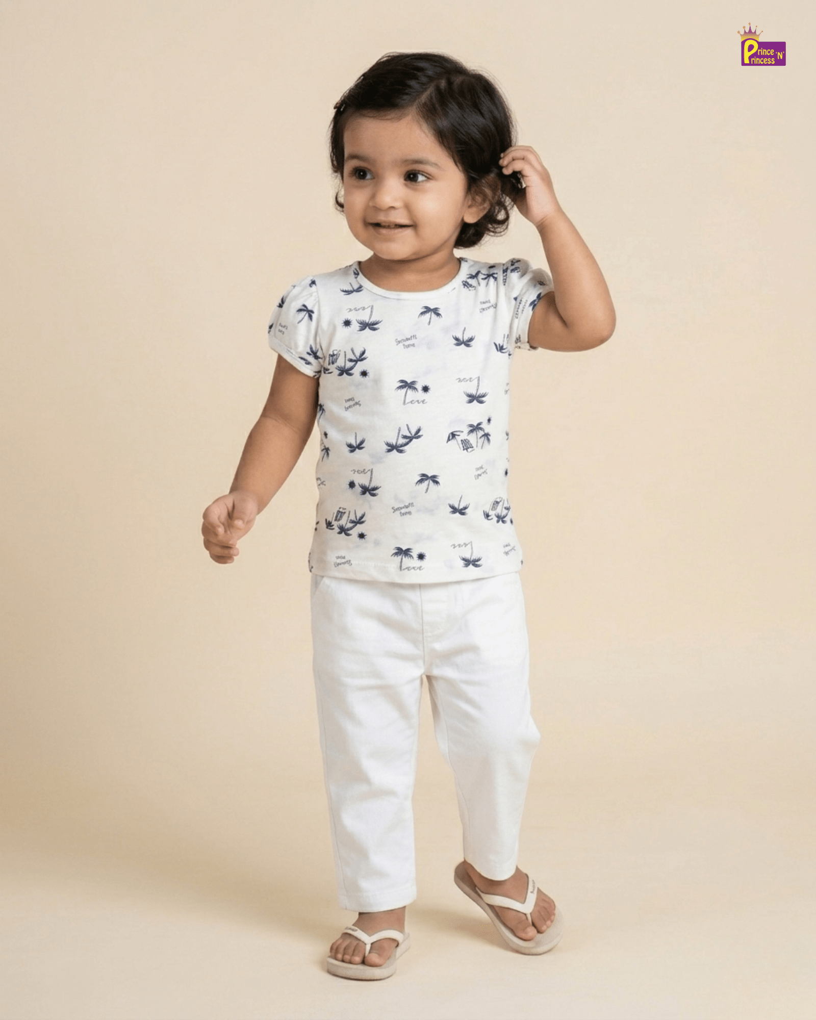 Girls White Printed TShirt GTS018 for kids festival wear