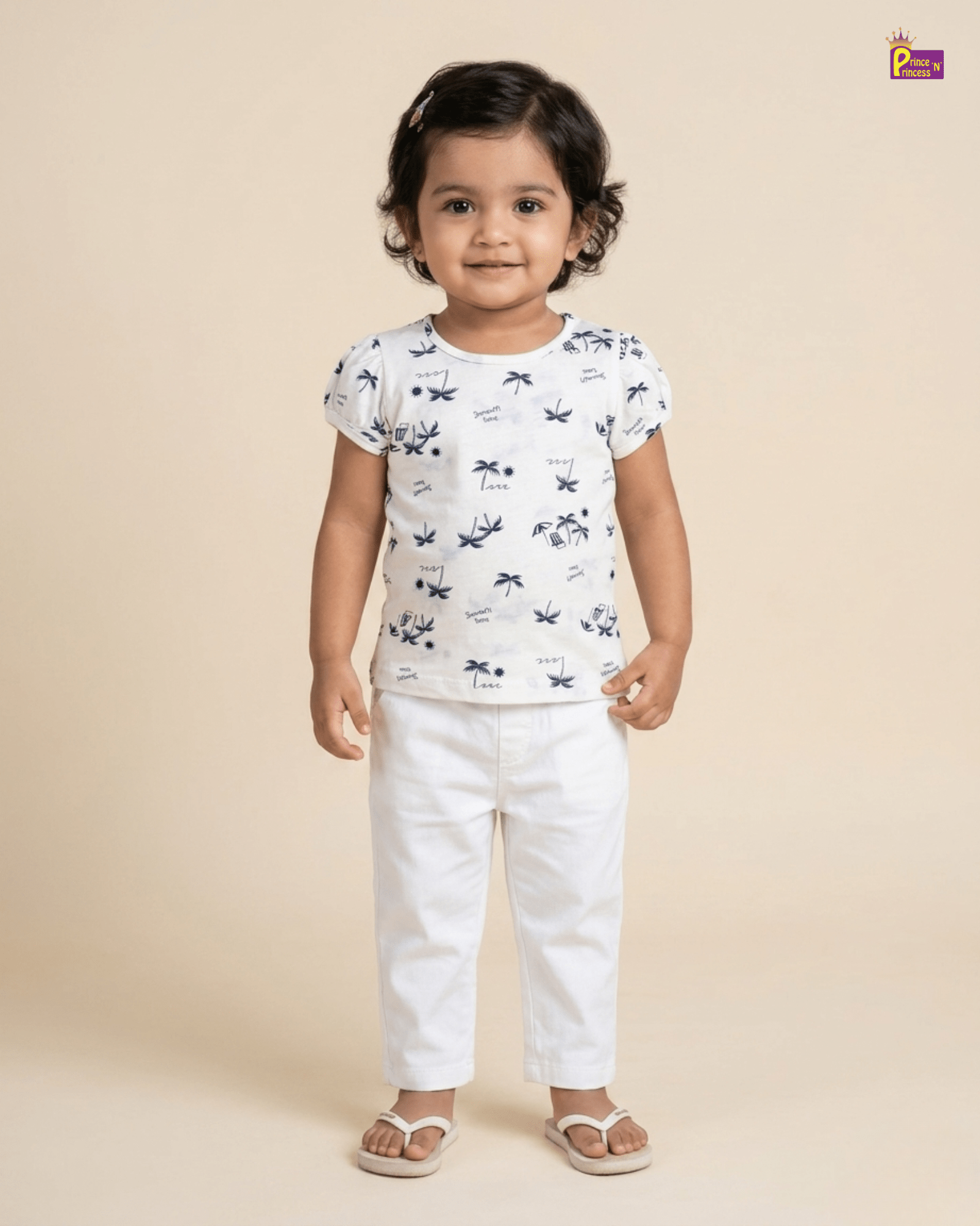Girls White Printed TShirt GTS018 for kids festival wear