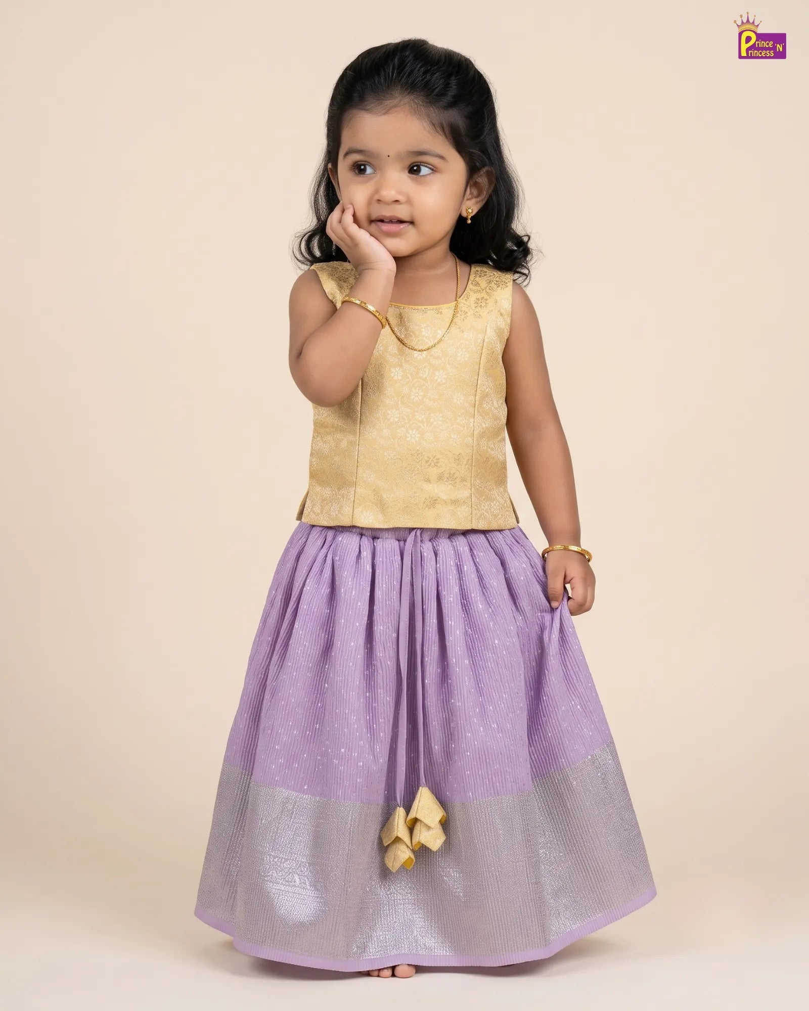 Gold & Lavender Banarasi Lehenga Choli for Girls | Festive Ethnic Wear LC264 for kids festival wear