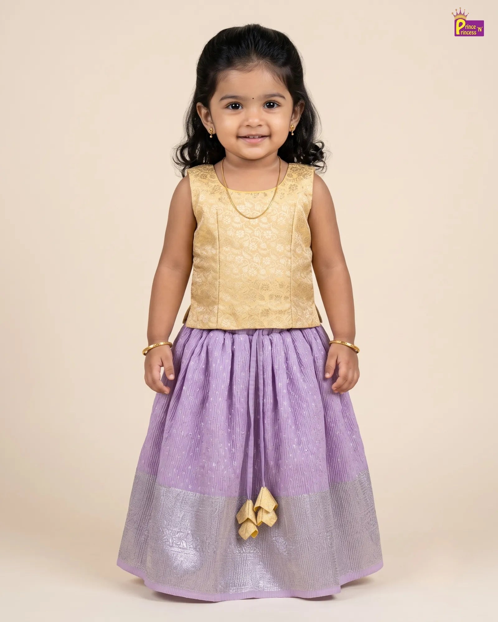 Gold & Lavender Banarasi Lehenga Choli for Girls | Festive Ethnic Wear LC264 for kids festival wear