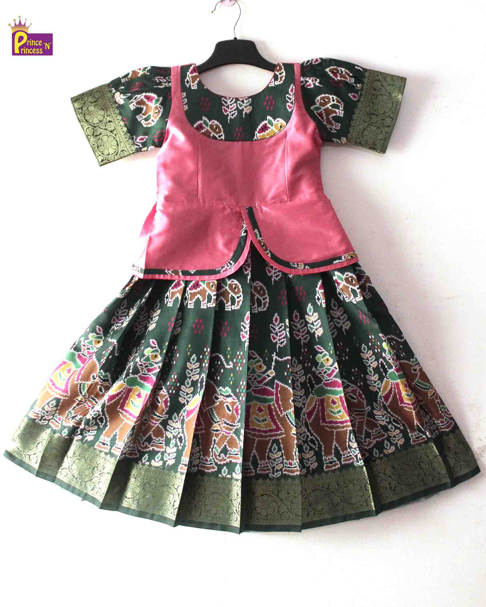 Green And Peach Traditional Pattu Pavadai PPP1366 - Prince N Princess