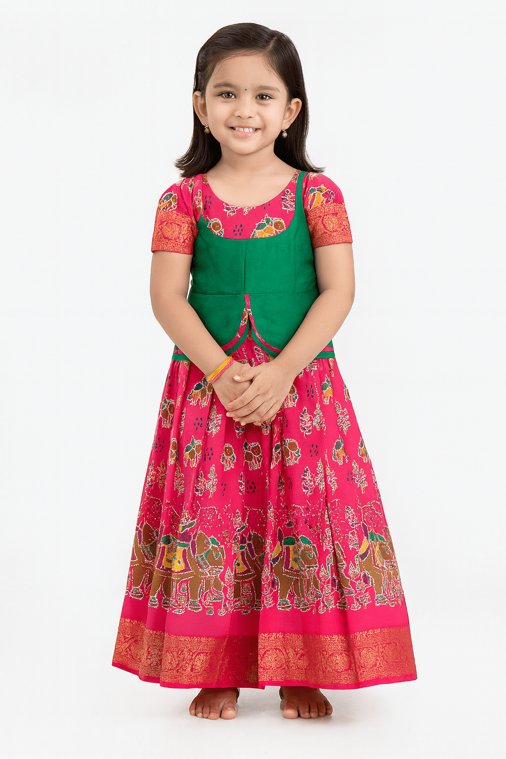 Green And Pink Traditional Pattu Pavadai PPP1368 - Prince N Princess
