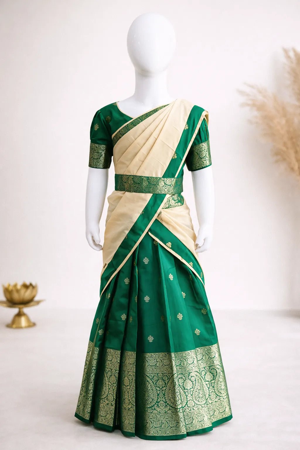 Green Biege Half Saree or Dhavani for Little Princess HF022 - Prince N Princess