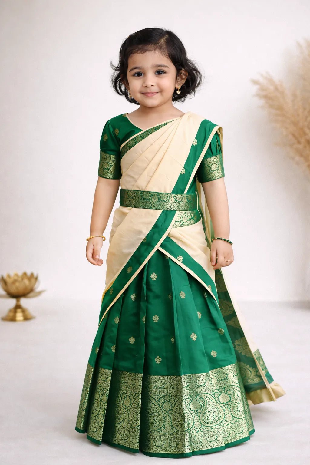 Green Biege Half Saree or Dhavani for Little Princess HF022 - Prince N Princess