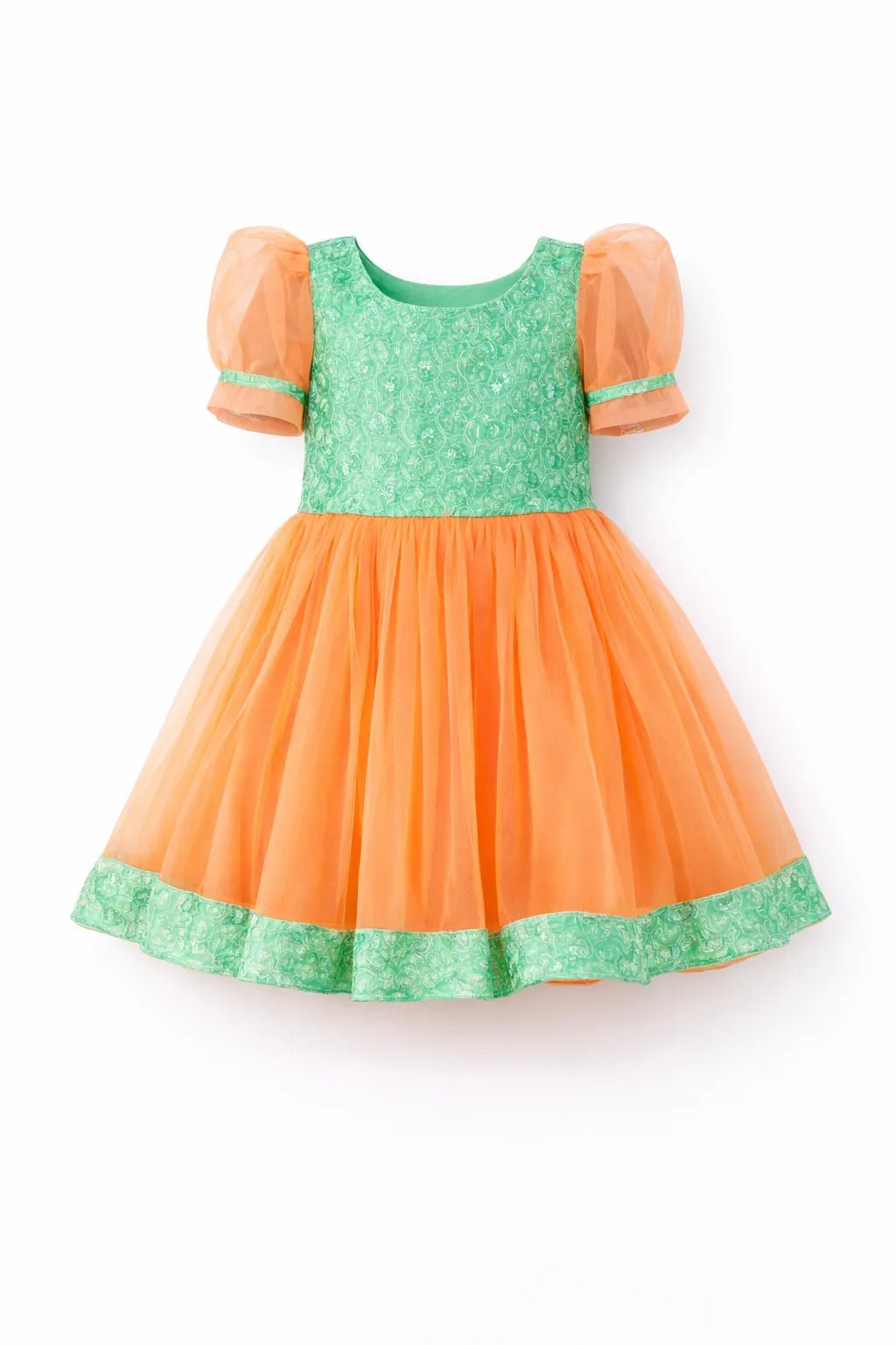 Green Embroidery net with Peach Party Frock LDF295 - Prince N Princess