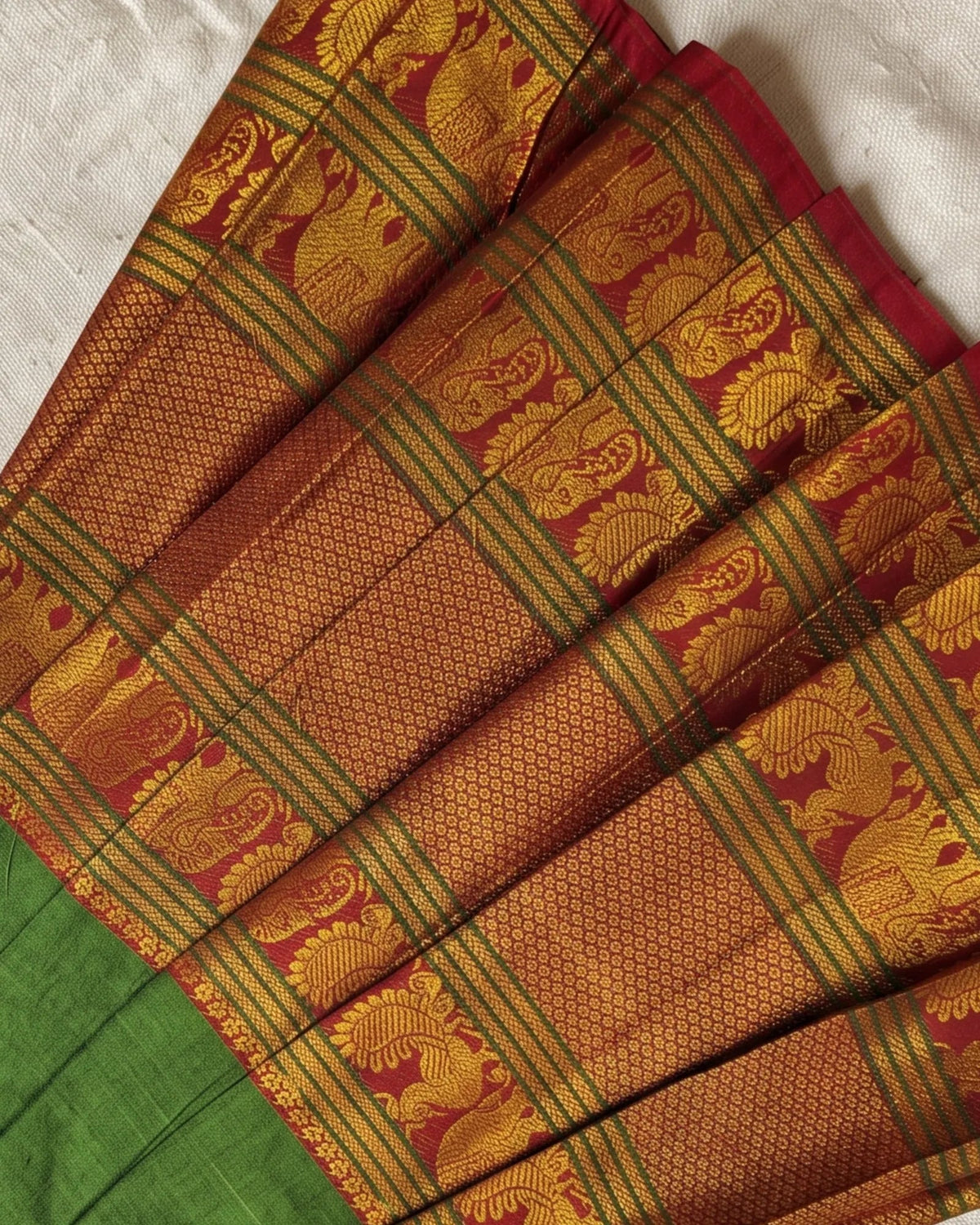 Green Kalyani Cotton Pattu Gown for Girls - Soft Pongal Festive Wear PG751 for kids festival wear