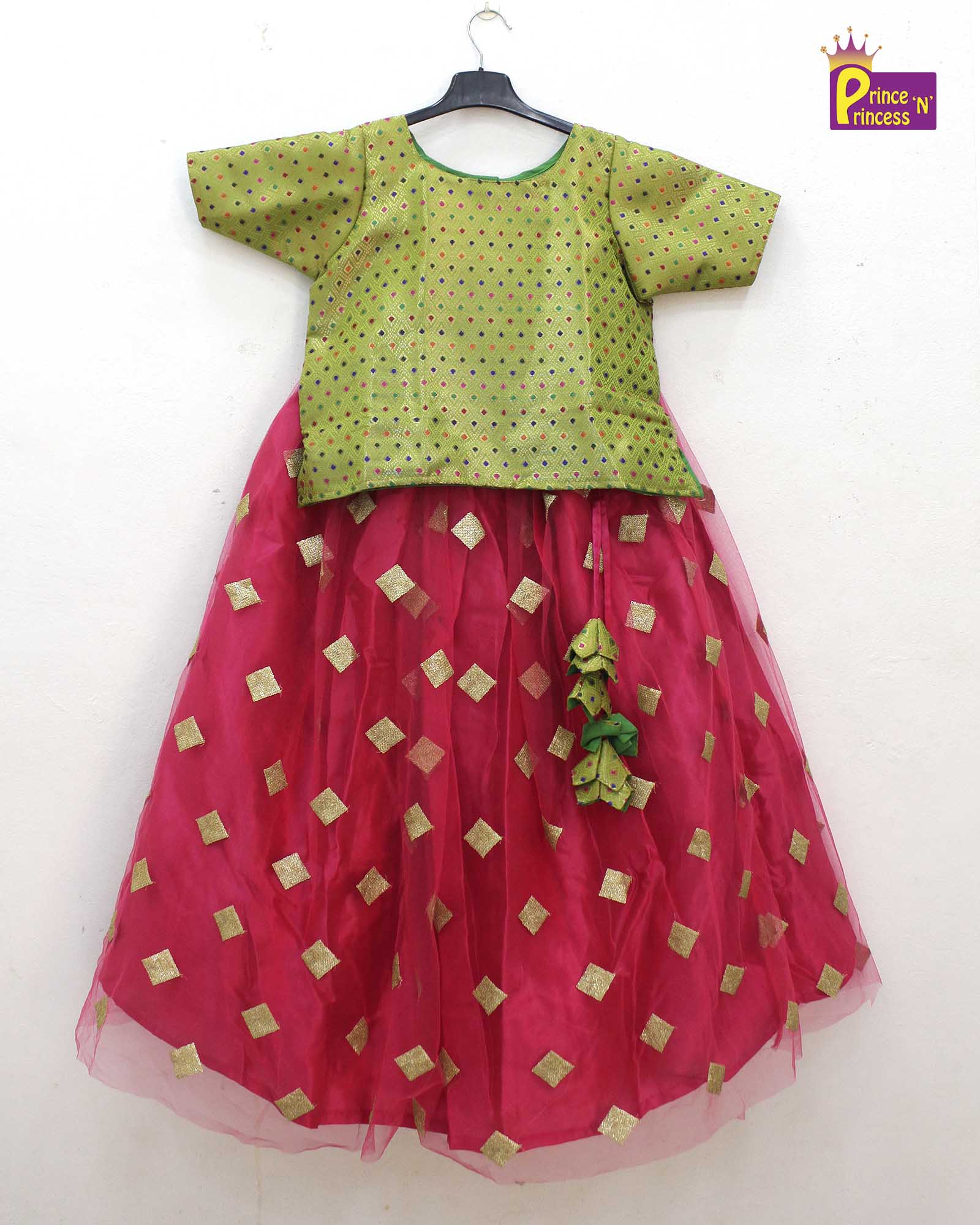 Green with Pink Sequence Embroidery tops Lehenga Choli LC254 for kids festival wear