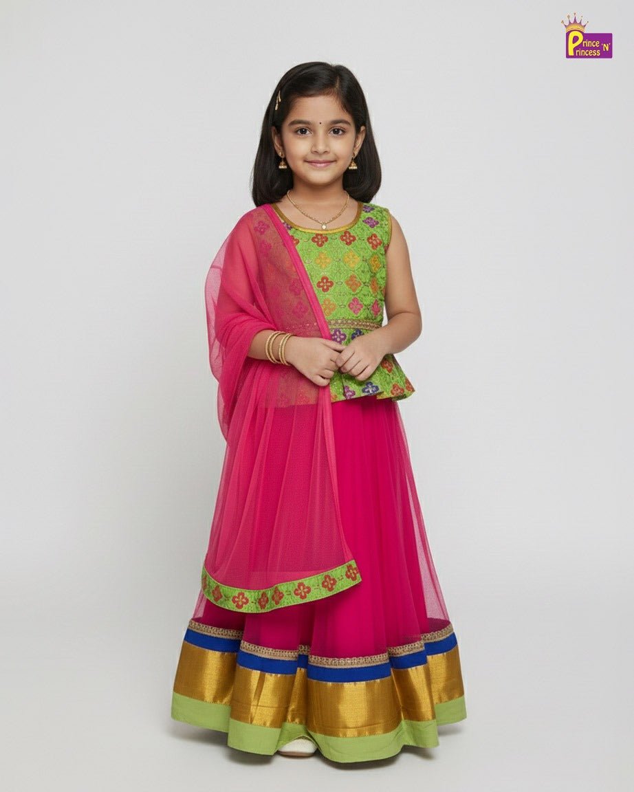Green With Pnik Sequence Embroidery tops Lehenga Choli LC008 - Prince N Princess