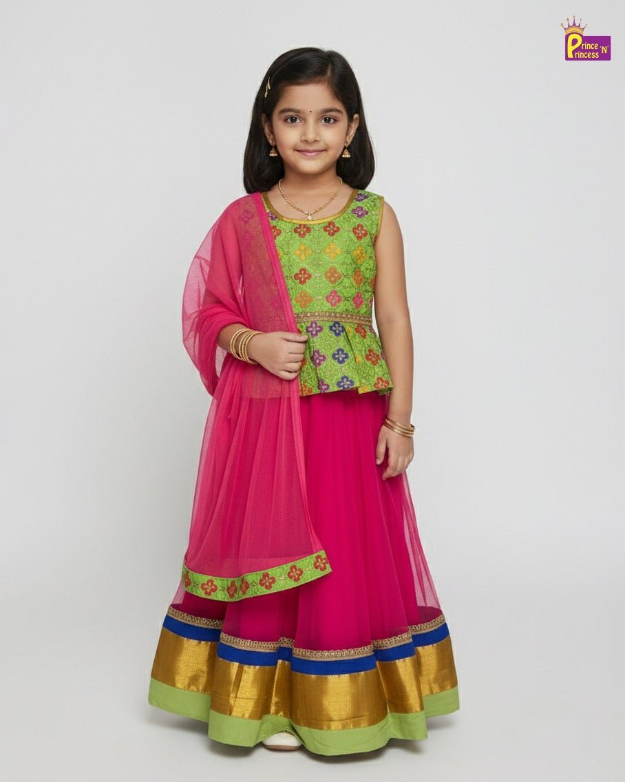 Green With Pnik Sequence Embroidery tops Lehenga Choli LC008 - Prince N Princess