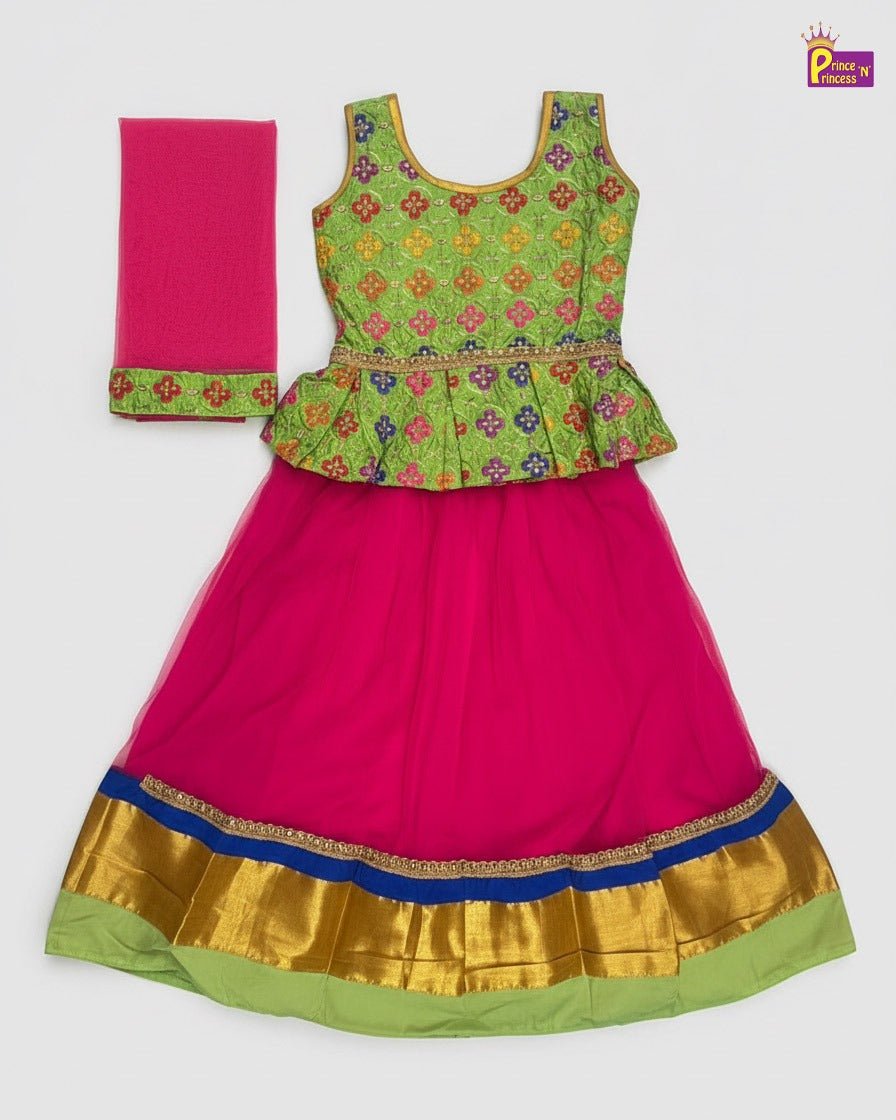 Green With Pnik Sequence Embroidery tops Lehenga Choli LC008 - Prince N Princess