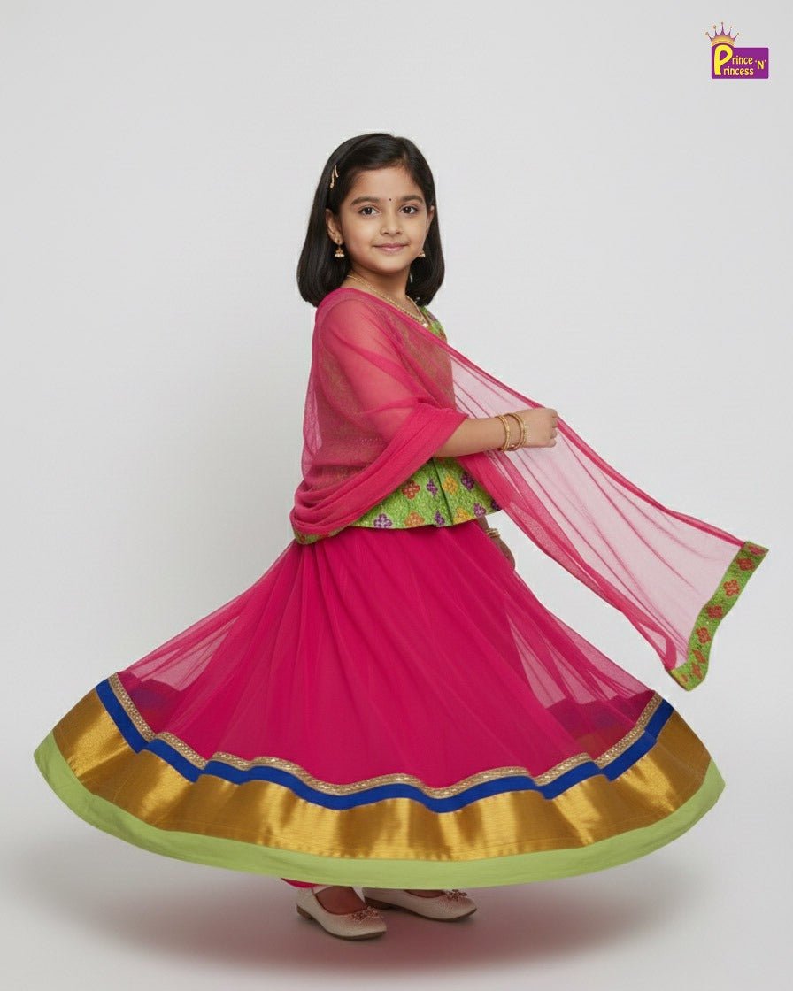 Green With Pnik Sequence Embroidery tops Lehenga Choli LC008 - Prince N Princess