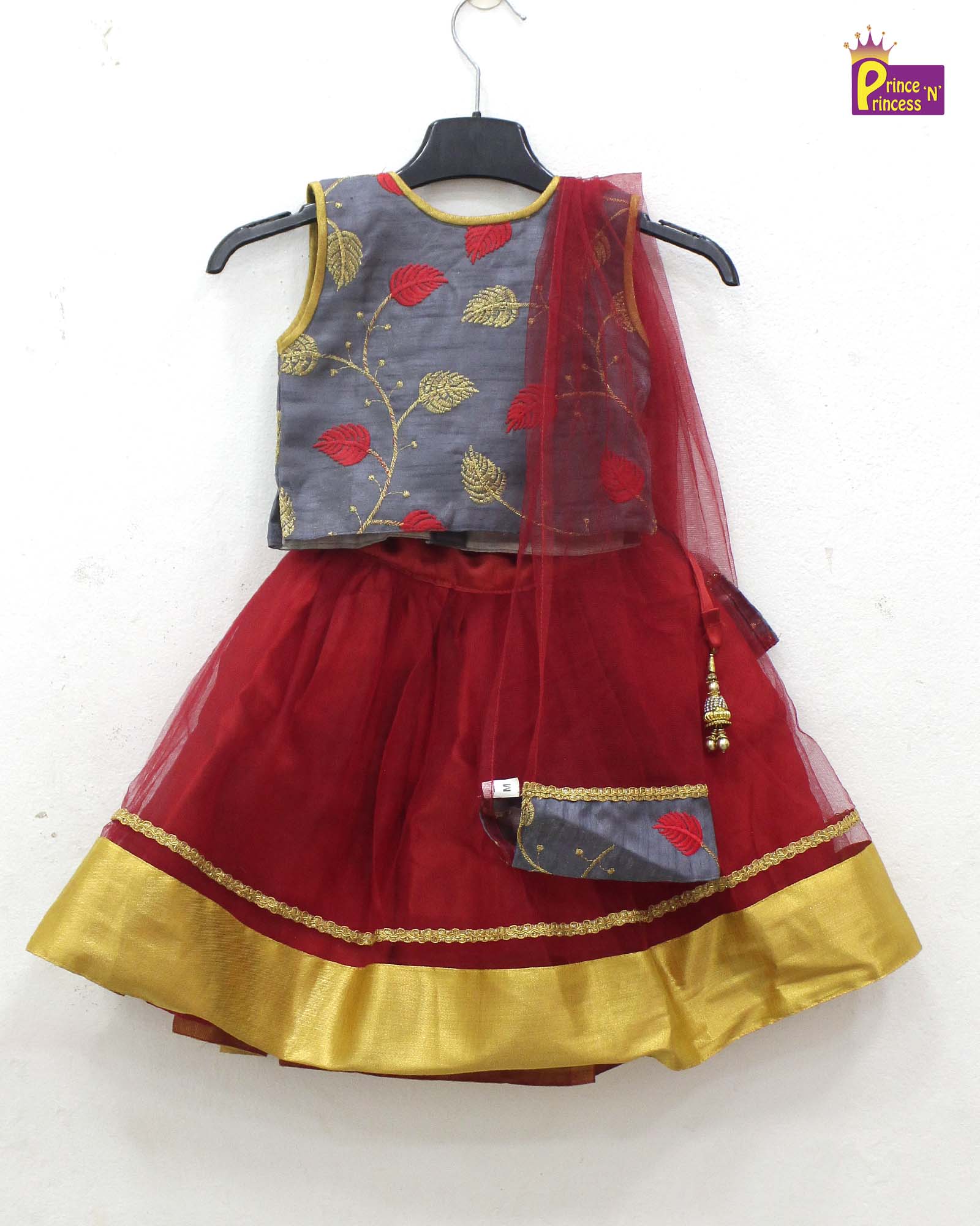 Grey and Red Sequence Embroidery tops Lehenga Choli LC063 - Prince N Princess
