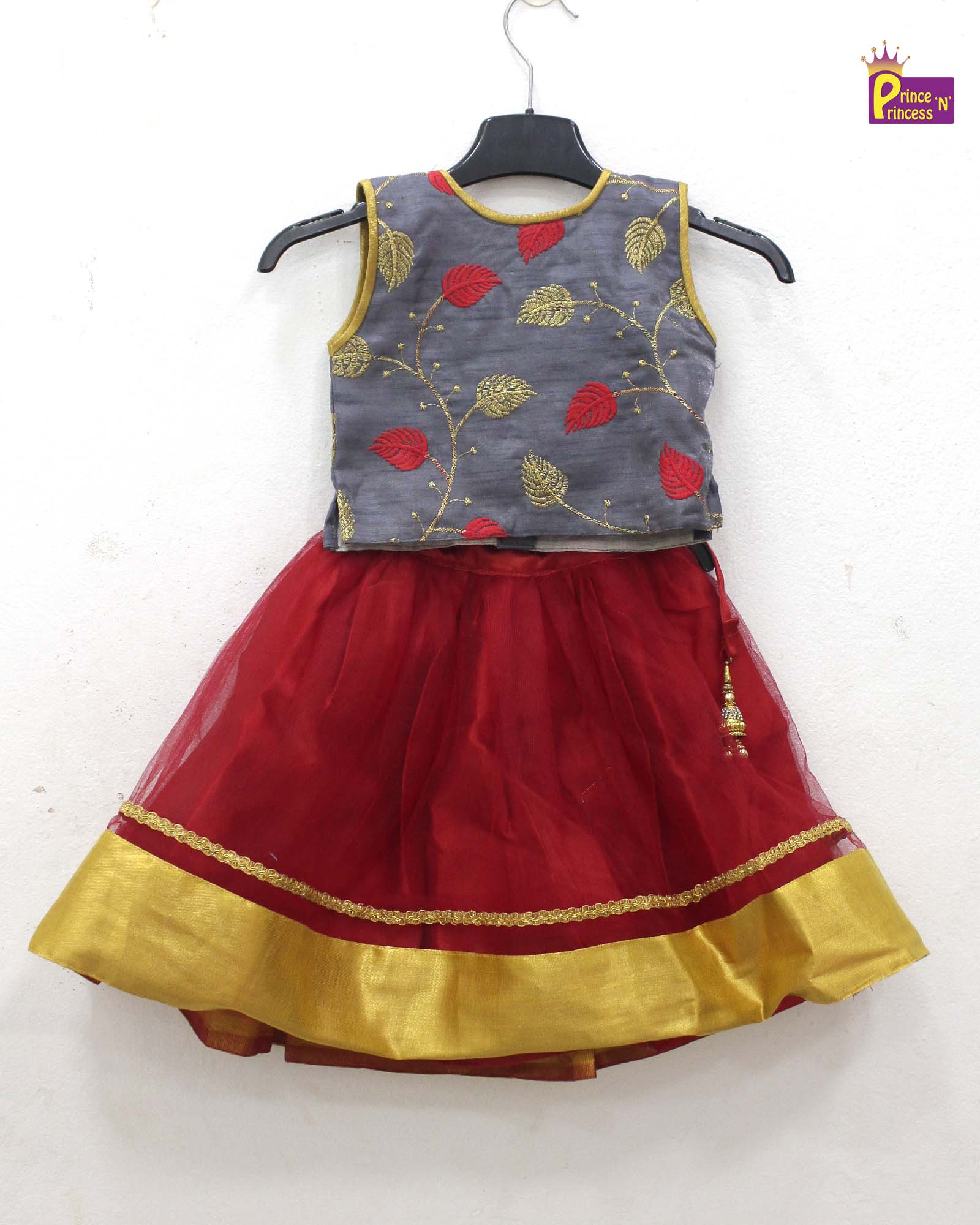 Grey and Red Sequence Embroidery tops Lehenga Choli LC063 - Prince N Princess
