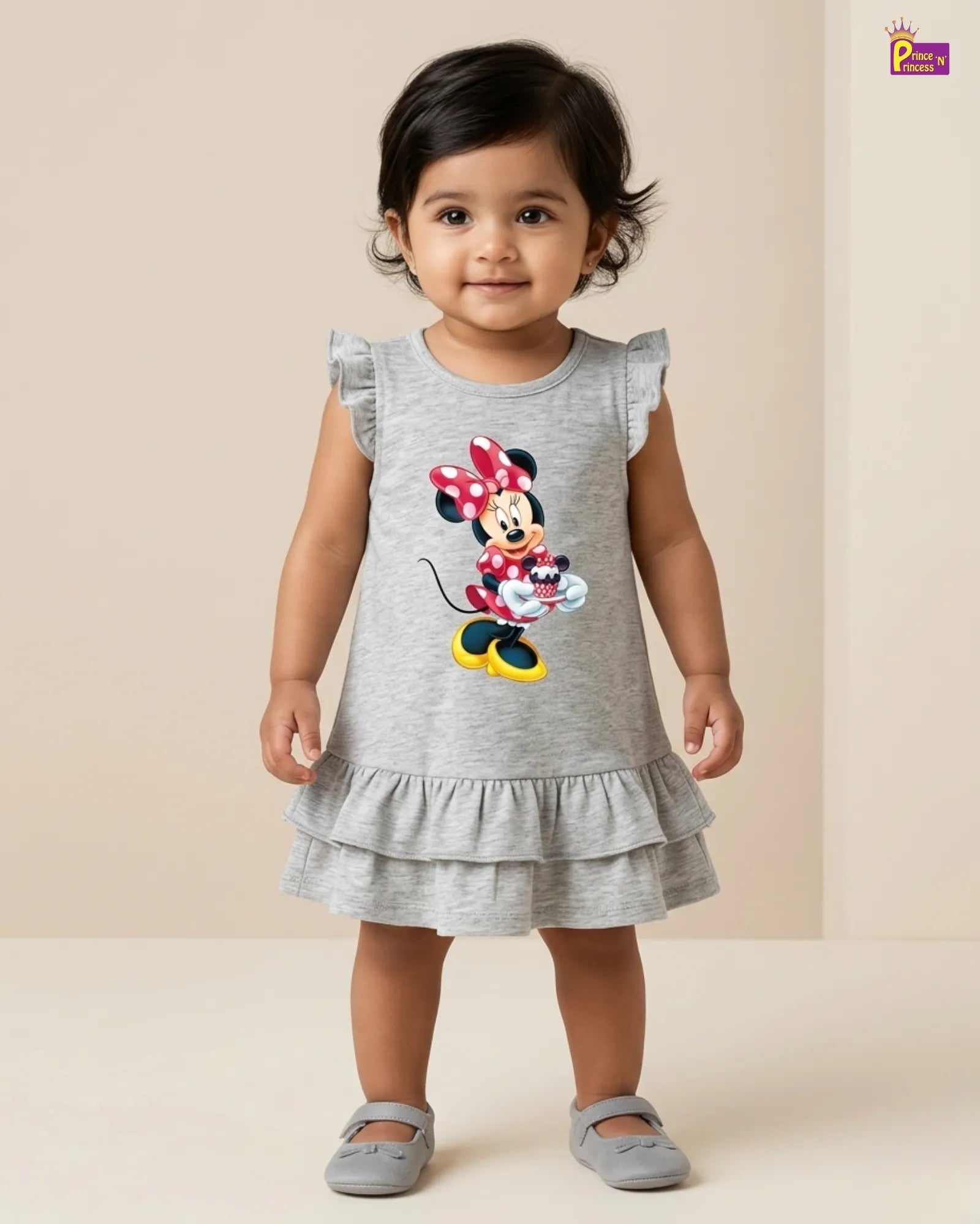Grey Knitted Ruffle Frock for Baby Girls | Graphic Print | Newborn to 3 Years KF067 for kids festival wear