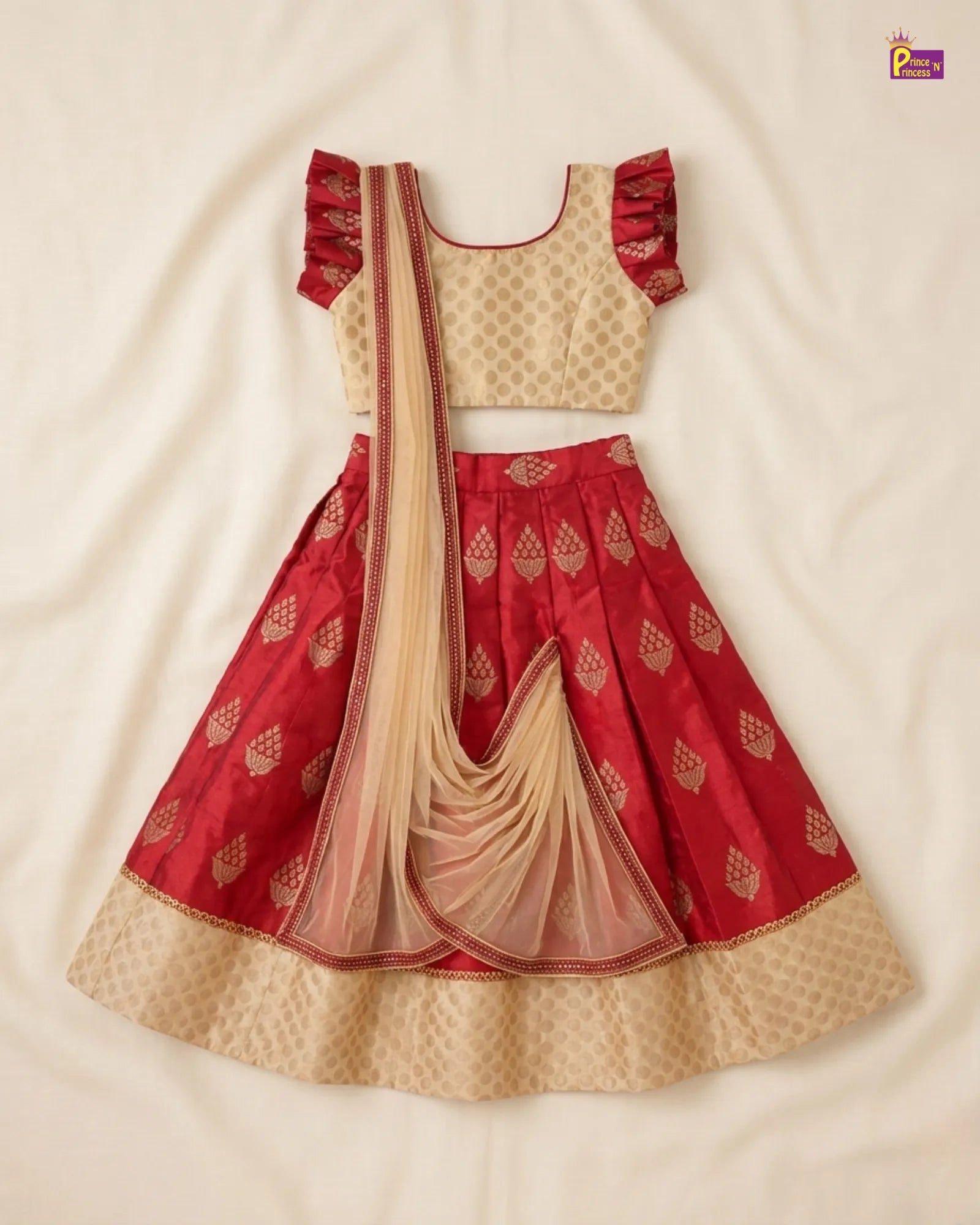 Half White with Red Traditional Half saree for Little Princess HF004 for kids festival wear