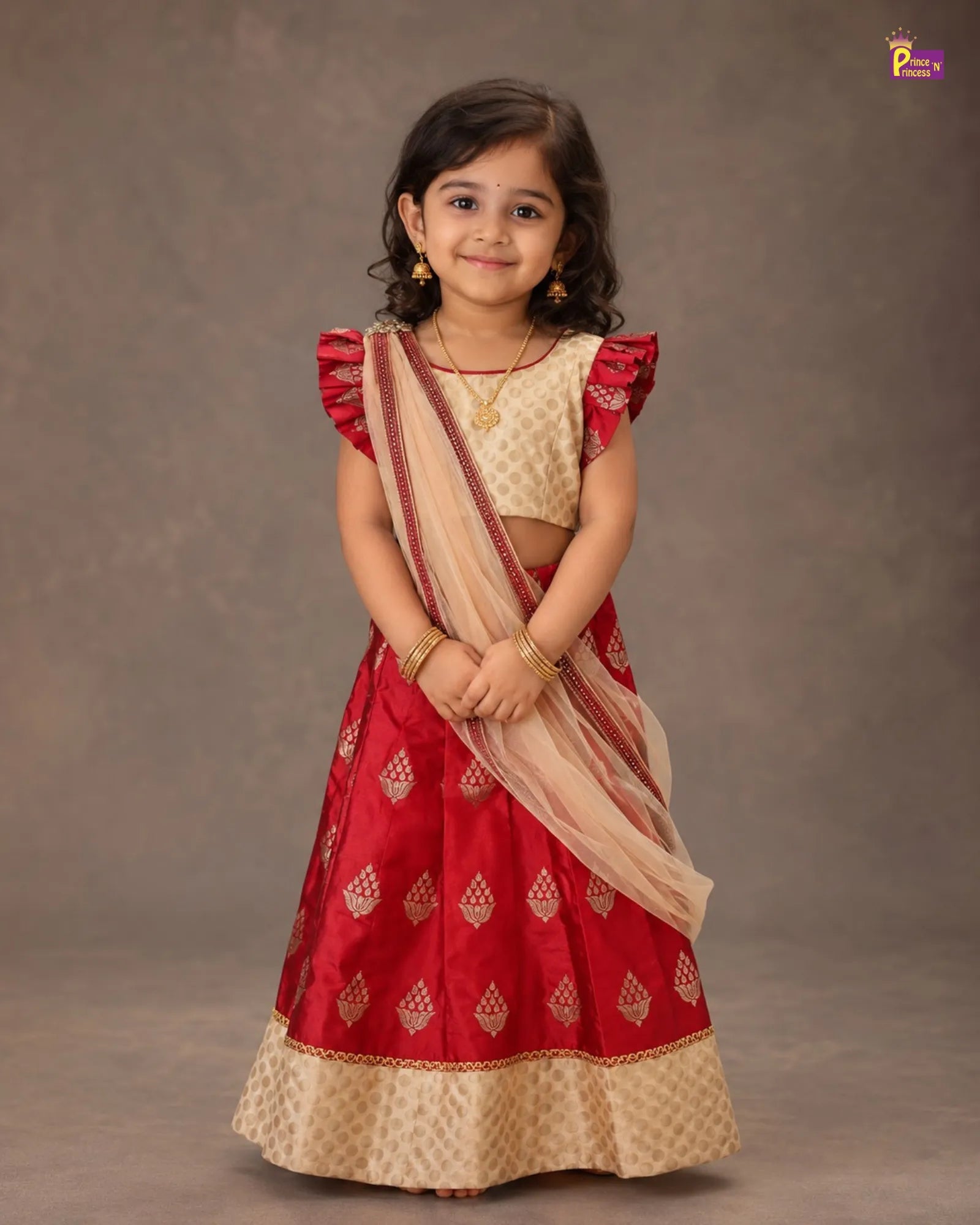 Half White with Red Traditional Half saree for Little Princess HF004 for kids festival wear