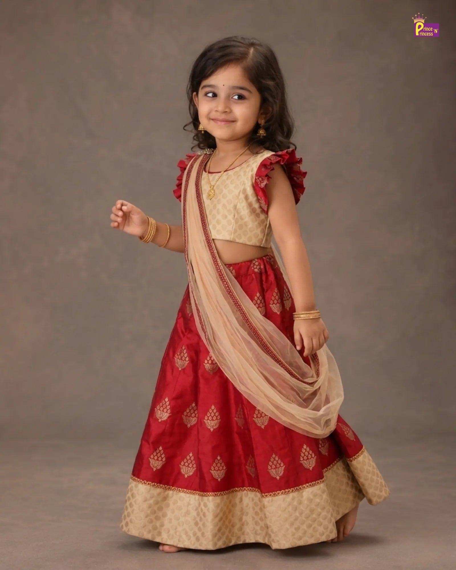 Half White with Red Traditional Half saree for Little Princess HF004 for kids festival wear