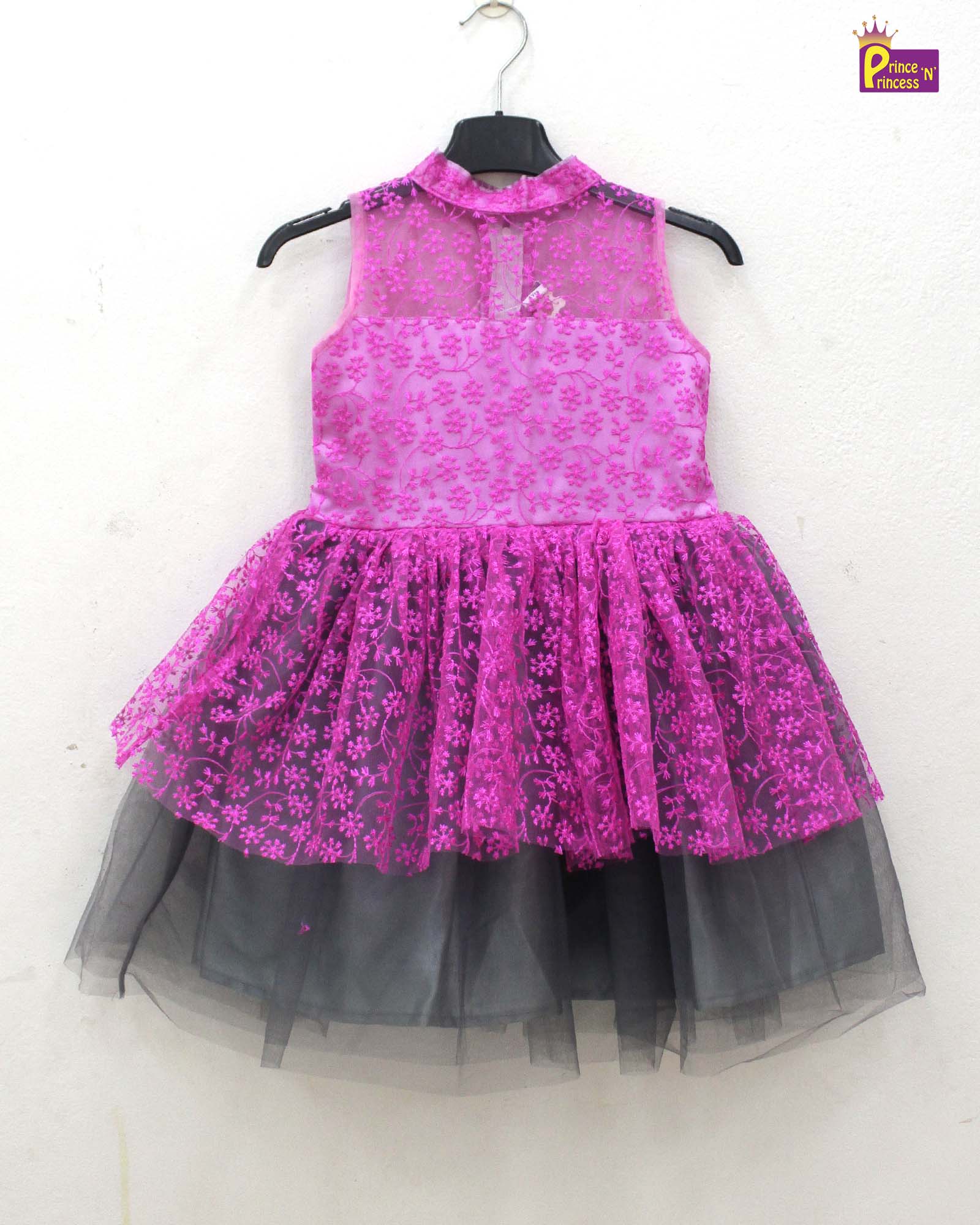 Halter Neck Pink and Grey Party Frock LDF330 - Prince N Princess