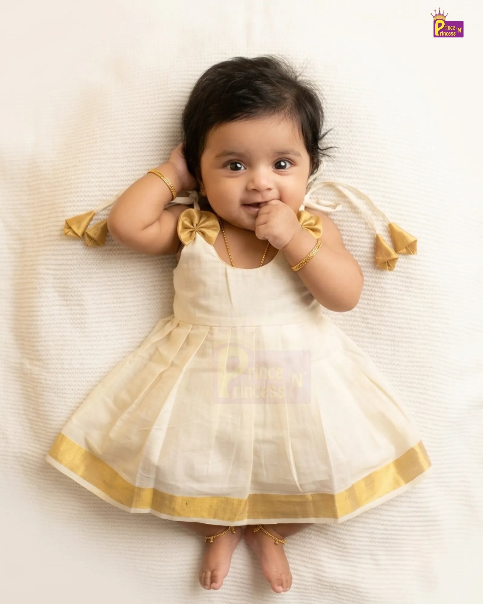 Kerala Kasavu Newborn Frock