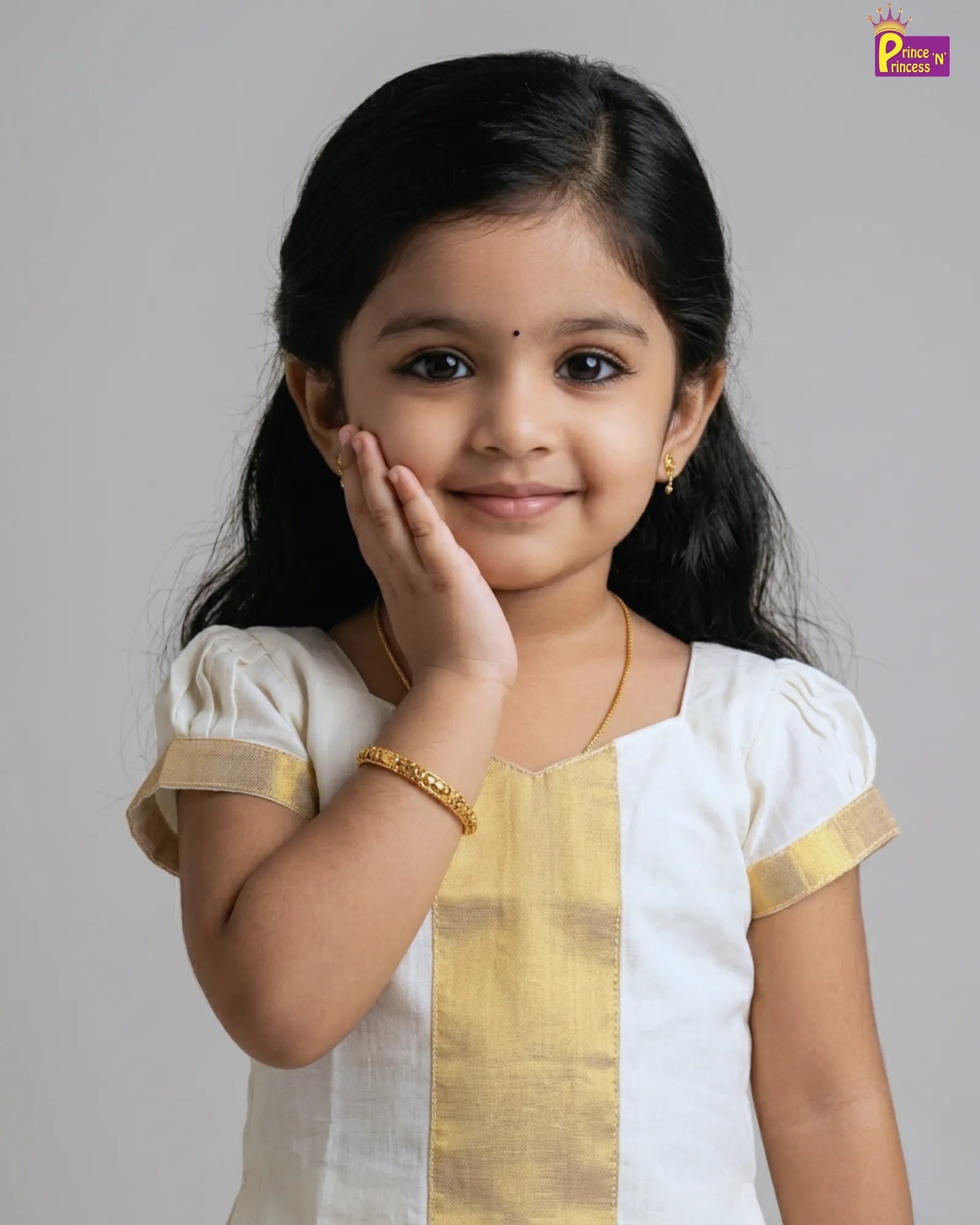 Kerala Kasavu Pattu Pavadai Peacock Printed Skirt | Festival Girls Dress PPP1561 for kids festival wear