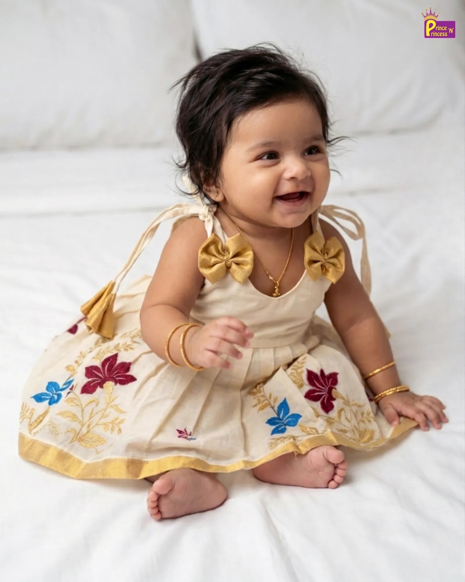 Kerala Traditional Flower embroidery Pattu Frock LF609 for kids festival wear