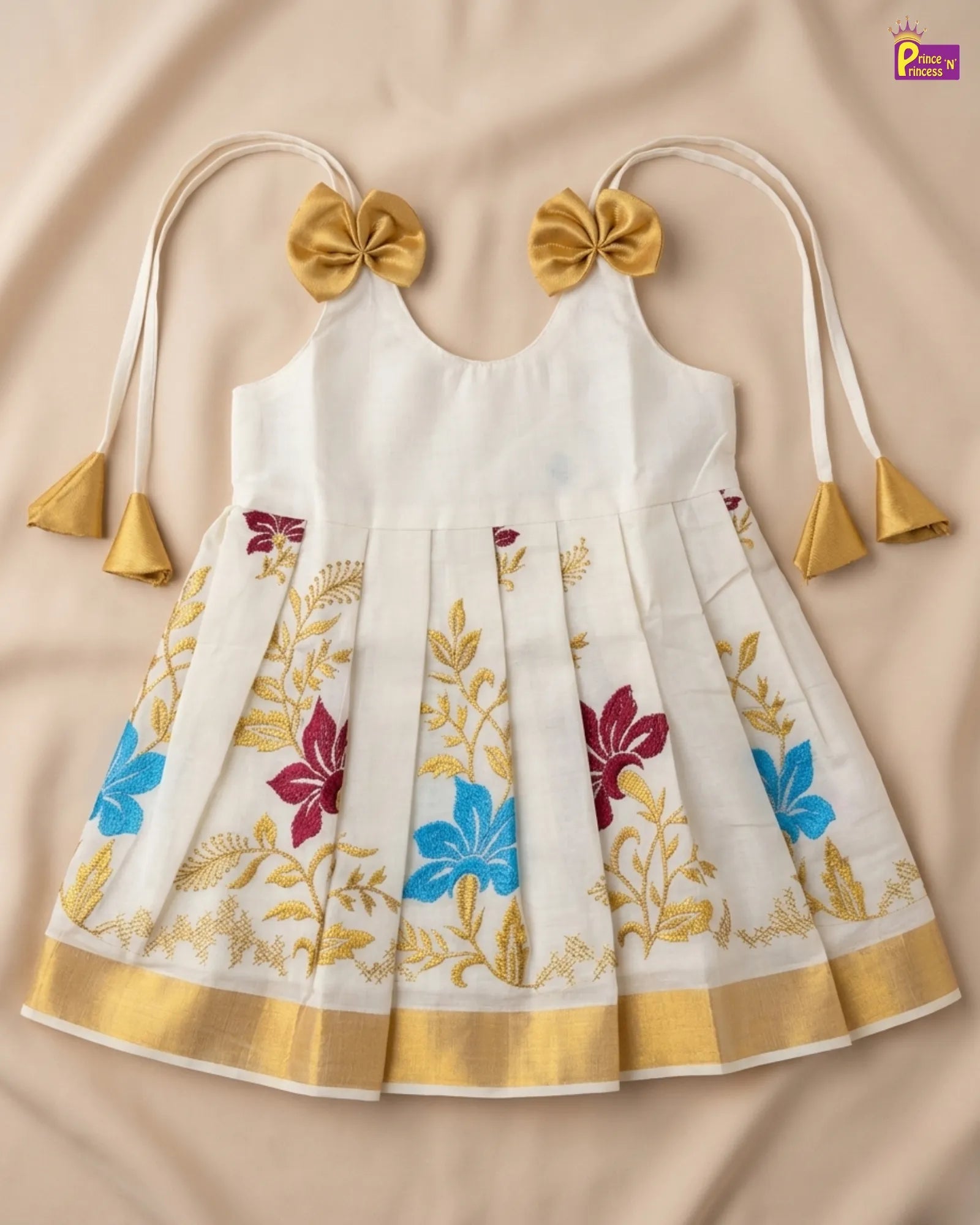Kerala Traditional Flower embroidery Pattu Frock LF609 for kids festival wear