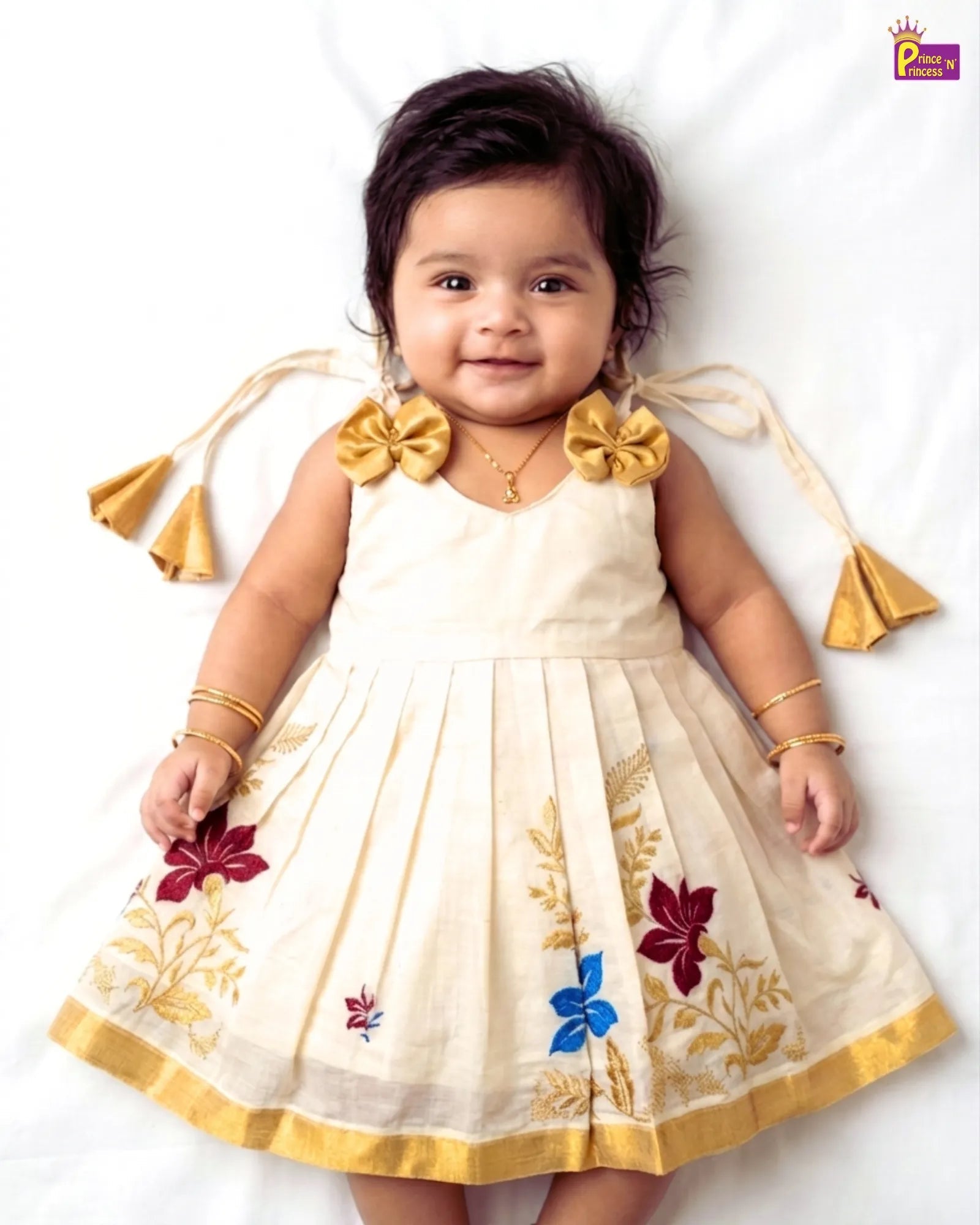 Kerala Traditional Flower embroidery Pattu Frock LF609 for kids festival wear
