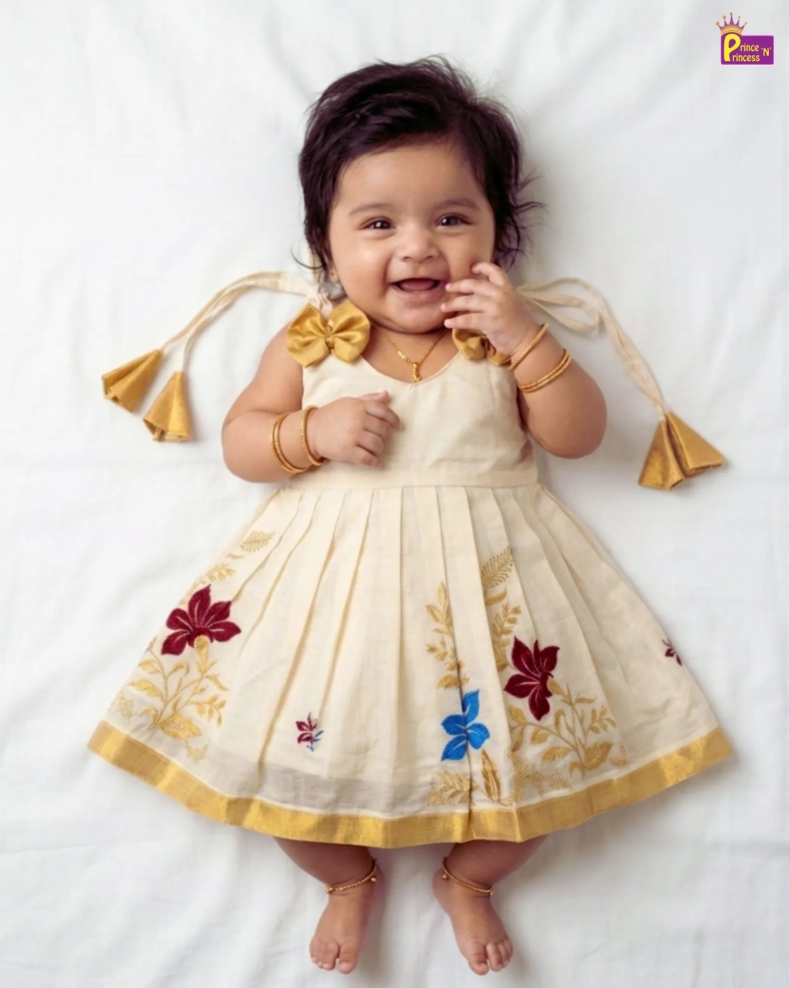 Kerala Traditional Flower embroidery Pattu Frock LF609 for kids festival wear