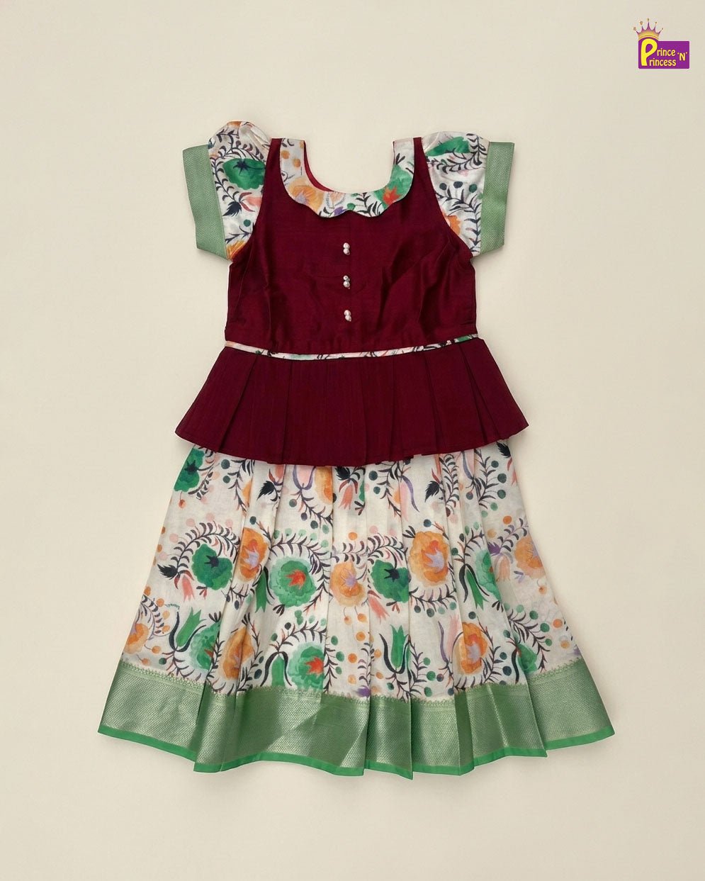 Kid Traditional Pattu Pavadai in Maroon And Green PPP2017 - Prince N Princess