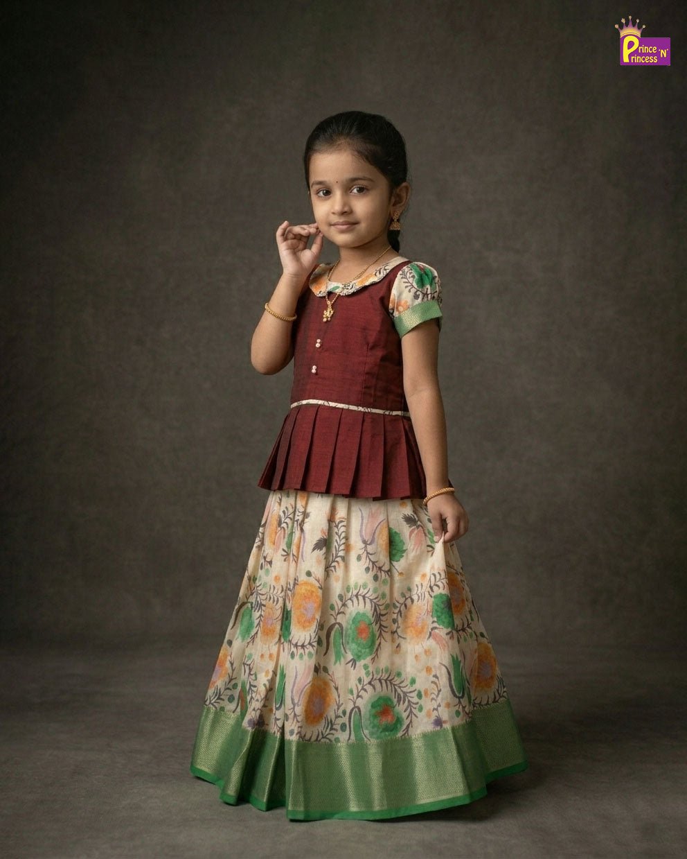 Kid Traditional Pattu Pavadai in Maroon And Green PPP2017 - Prince N Princess