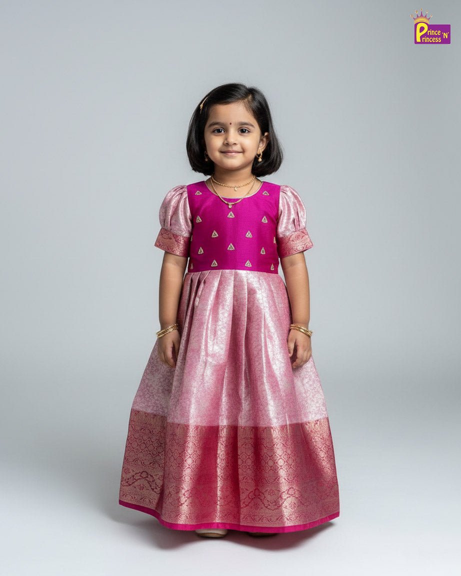 Kids AARI Ethnic Party Gown Megenta with Pink PG428 - Prince N Princess