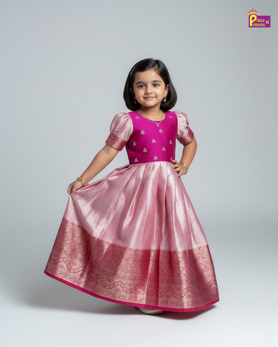 Kids AARI Ethnic Party Gown Megenta with Pink PG428 - Prince N Princess