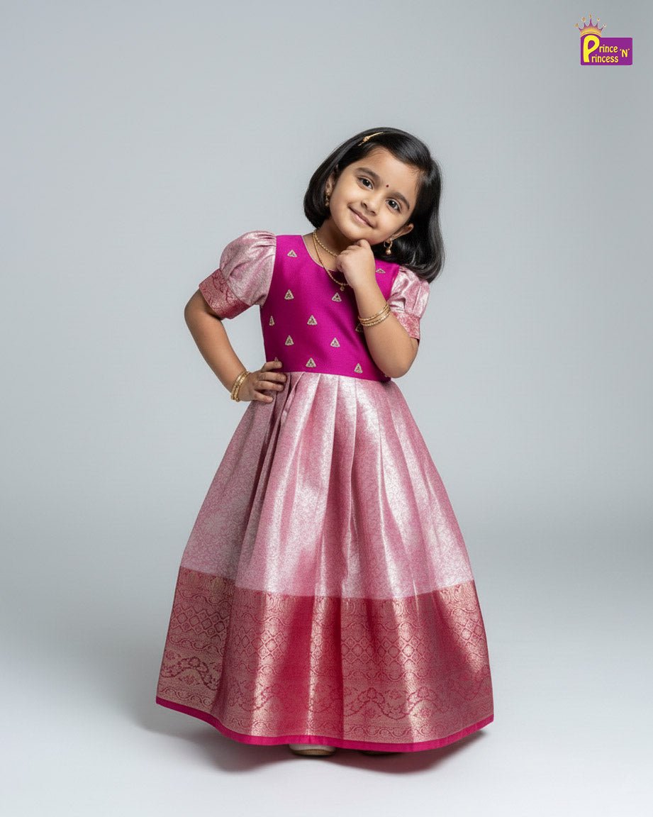 Kids AARI Ethnic Party Gown Megenta with Pink PG428 - Prince N Princess