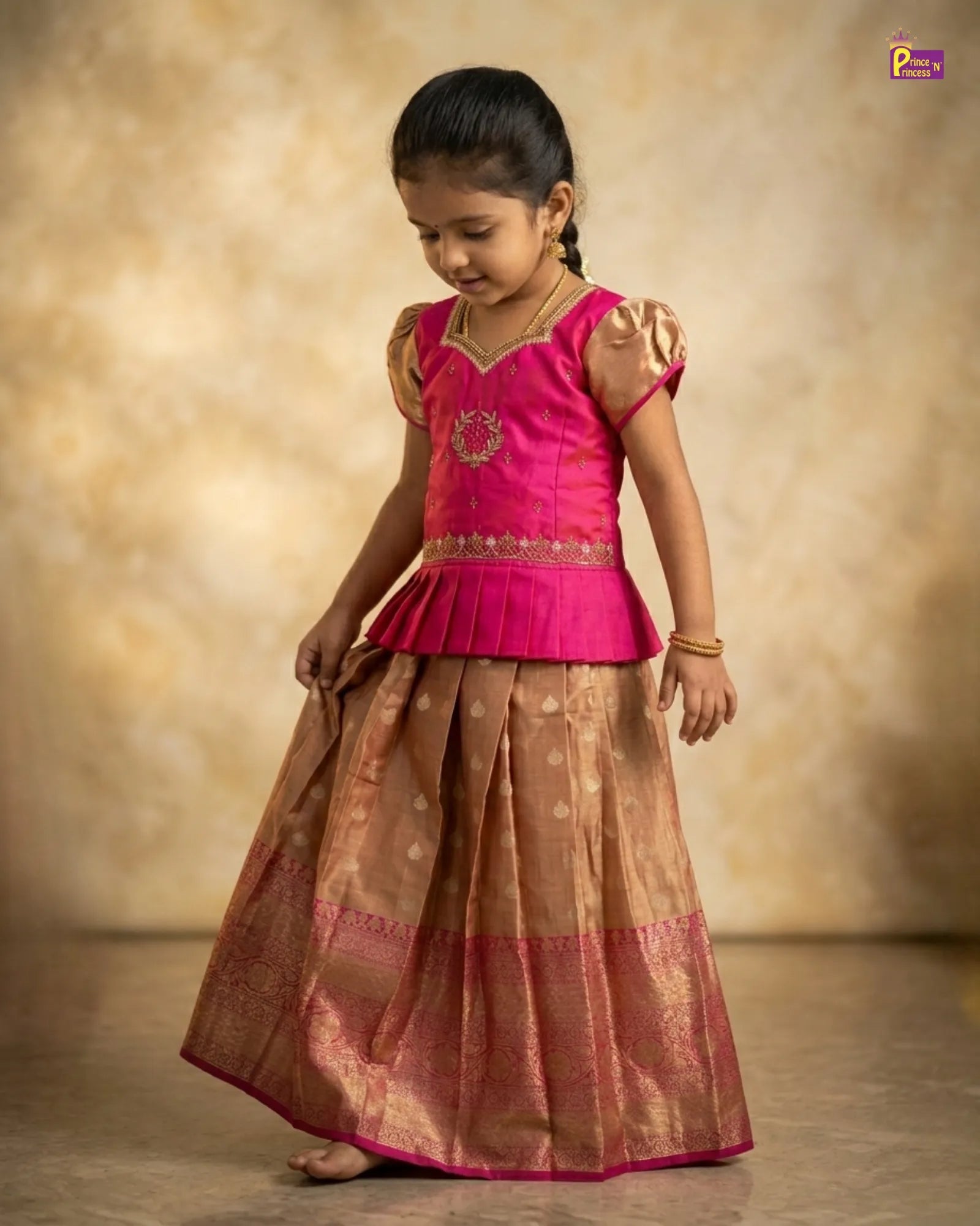 Kids AARI Work Tissue Designer Pattu Pavadai in Pink PPP1292 for kids festival wear