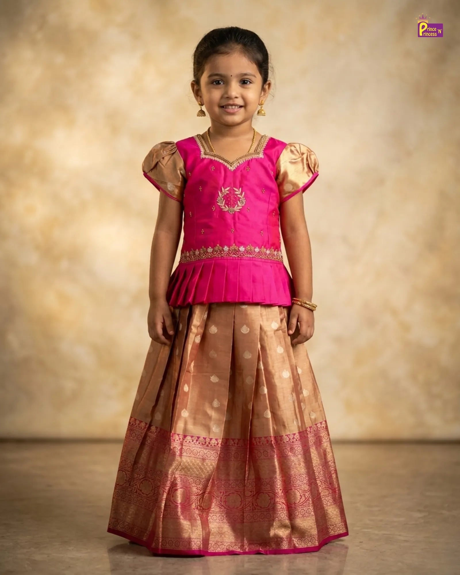 Kids AARI Work Tissue Designer Pattu Pavadai in Pink PPP1292 for kids festival wear