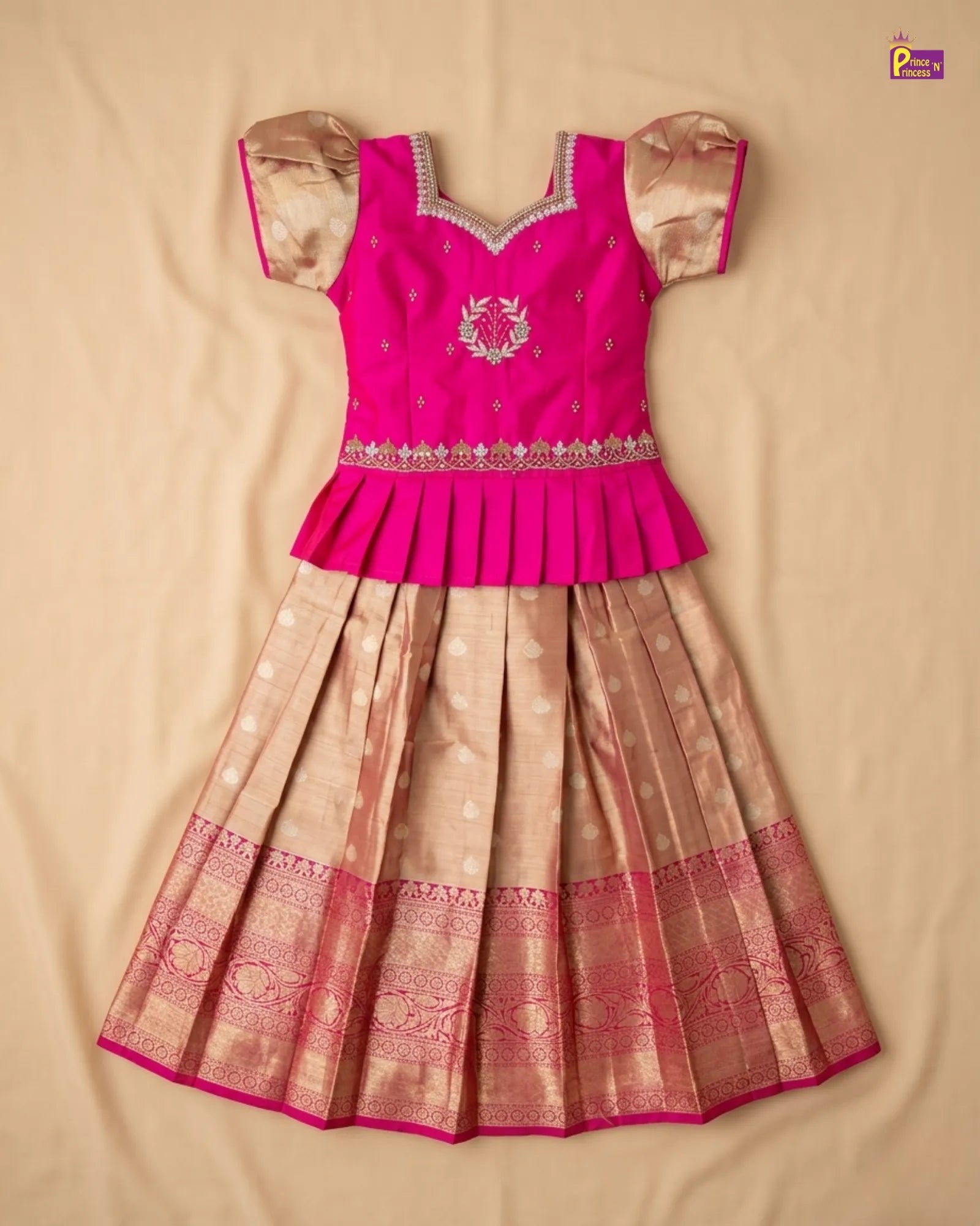 Kids AARI Work Tissue Designer Pattu Pavadai in Pink PPP1292 for kids festival wear