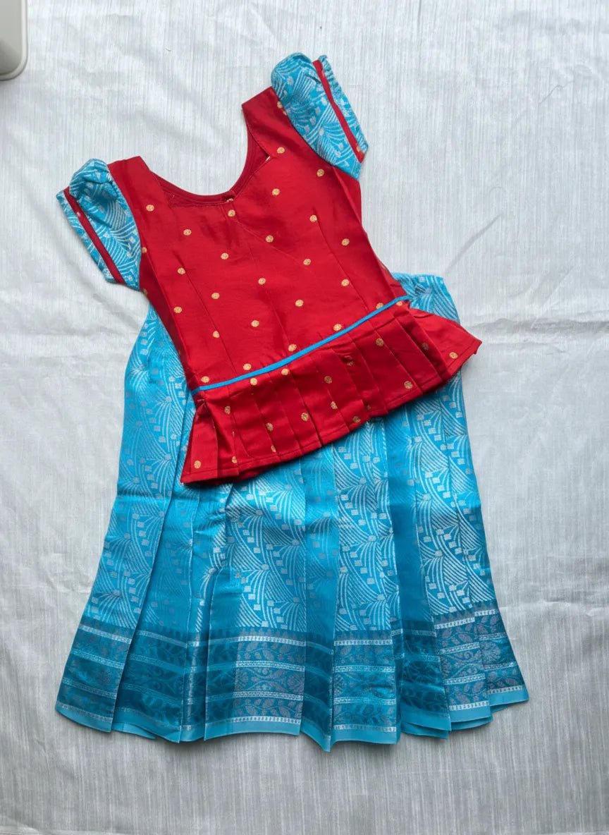 Kids Baby Pattu Pavadai Red with Ice Blue PPP1420 - Prince N Princess