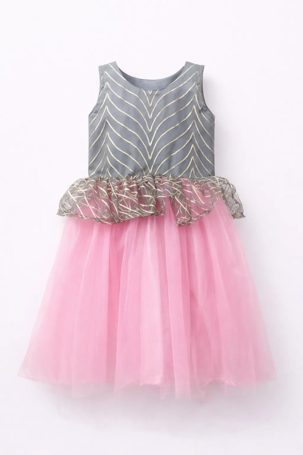 dress pink and grey Kids Baby pink and Grey Party Frock LDF299